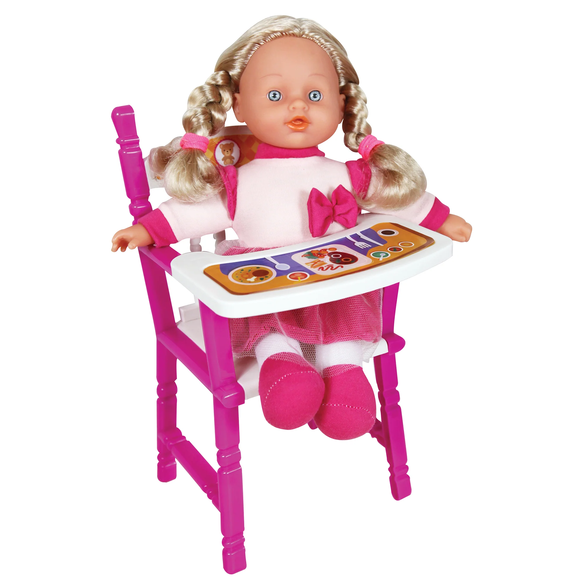 Adorable 12" Doll Playset with Stroller, Bed, and Highchair - Image 4
