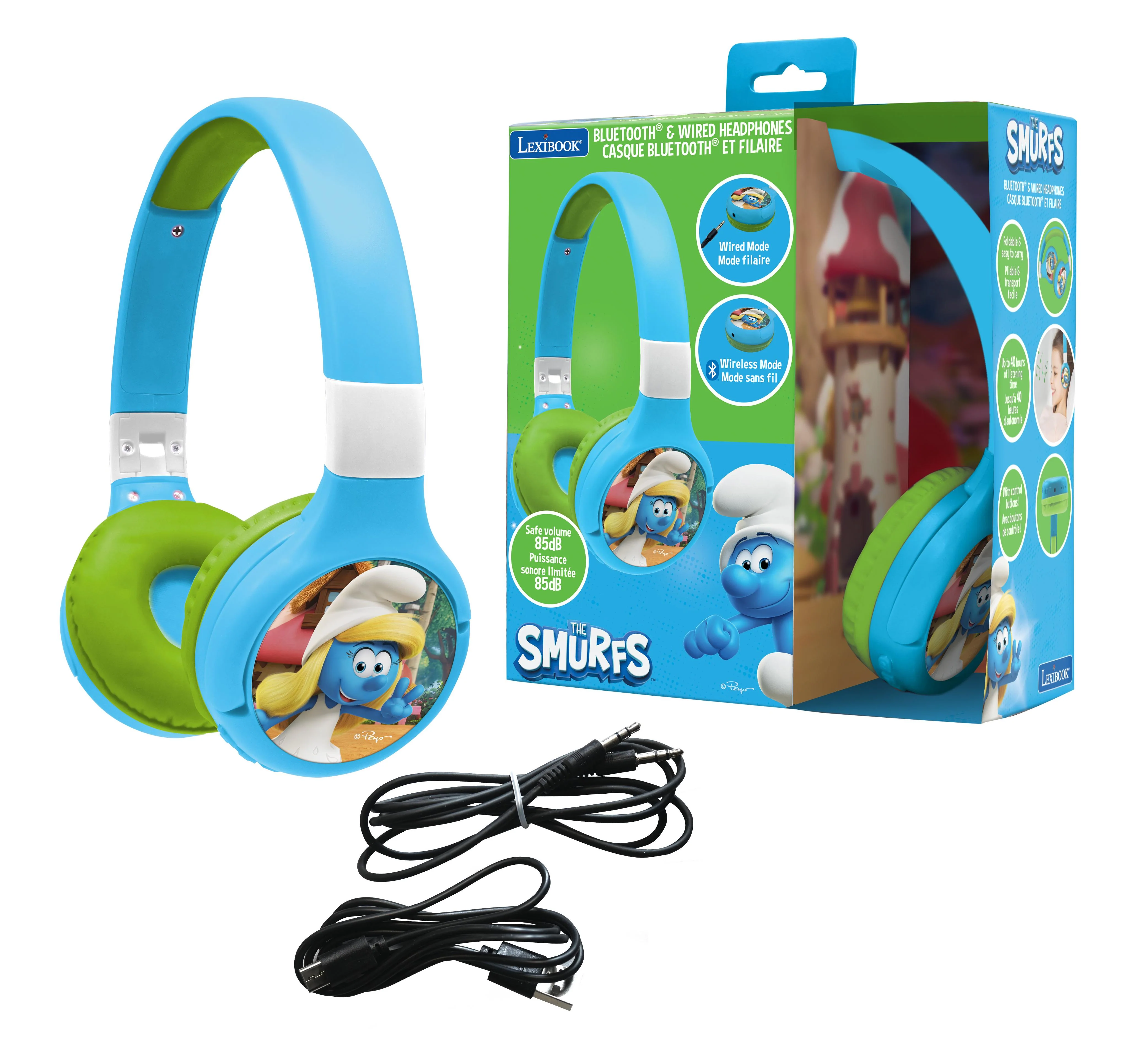 Smurfs-Themed 2-in-1 Bluetooth & Wired Foldable Headphones - Kid-Safe Volume