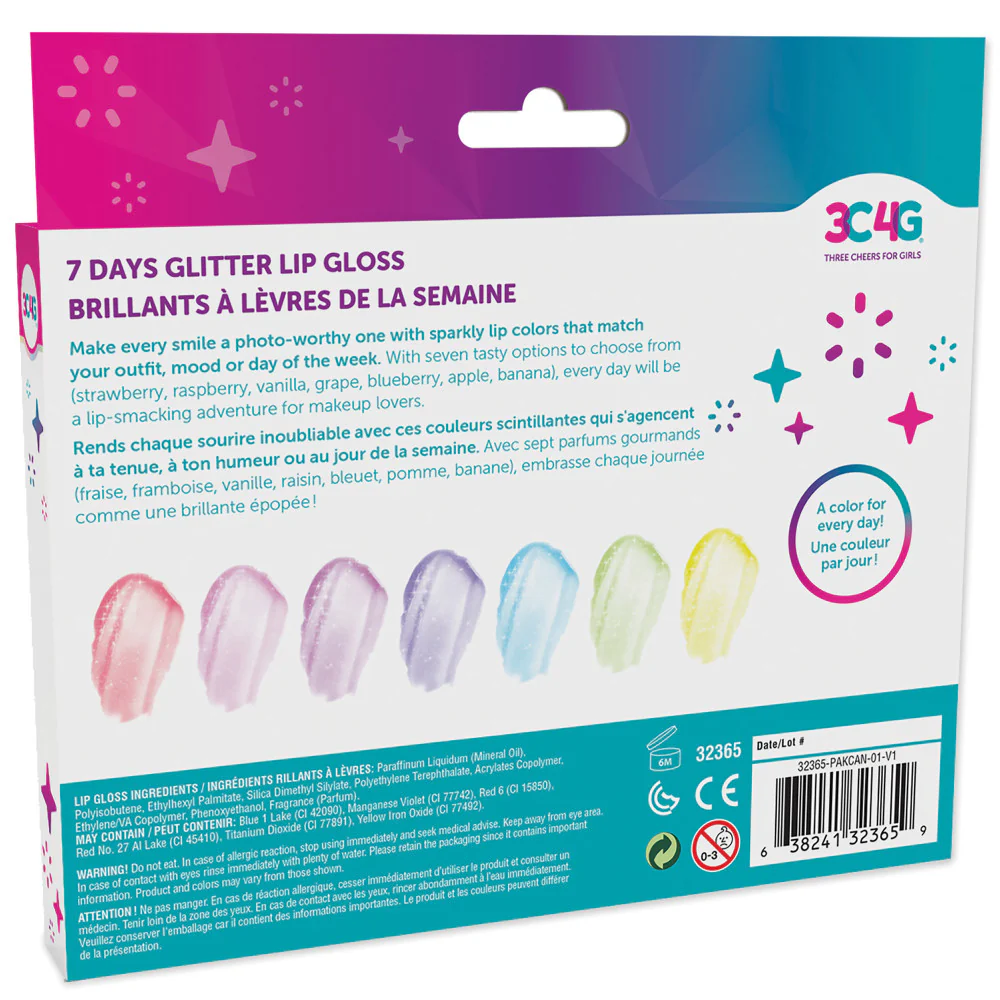 3C4G Sparkle Collection 7-Day Glitter Lip Gloss Set for Kids - Image 3