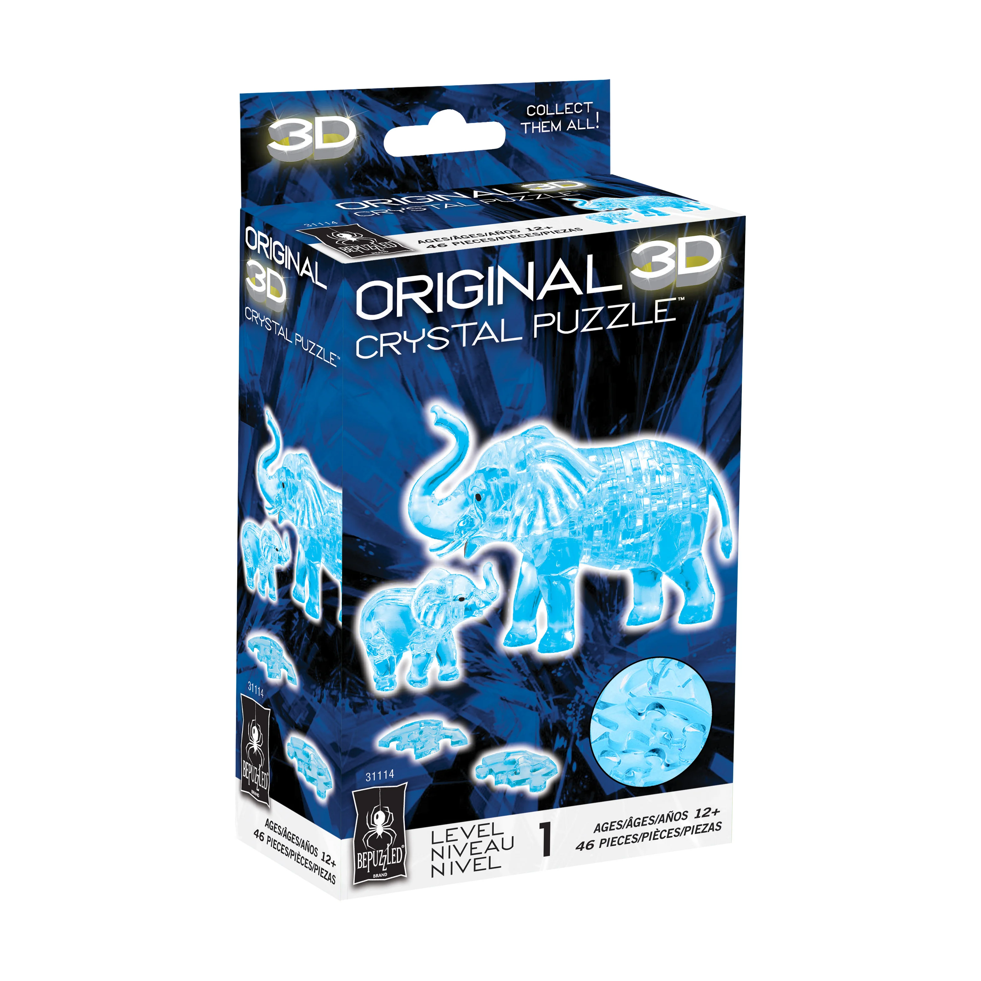 Elephant & Baby Blue 3D Crystal Puzzle - 46 Pcs - Image 3