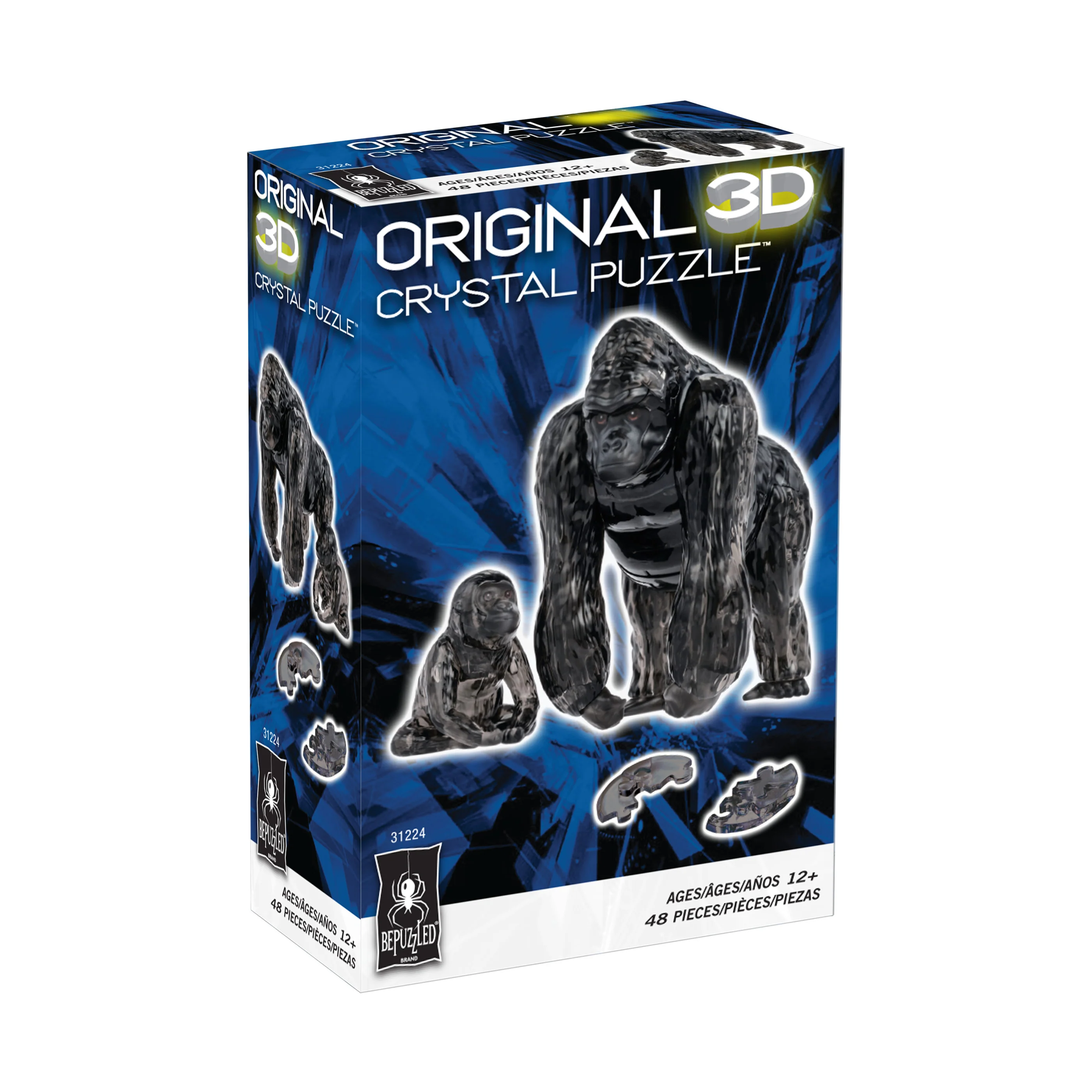 3D Crystal Puzzle - Gorilla and Baby (Black): 48 Pcs - Image 2