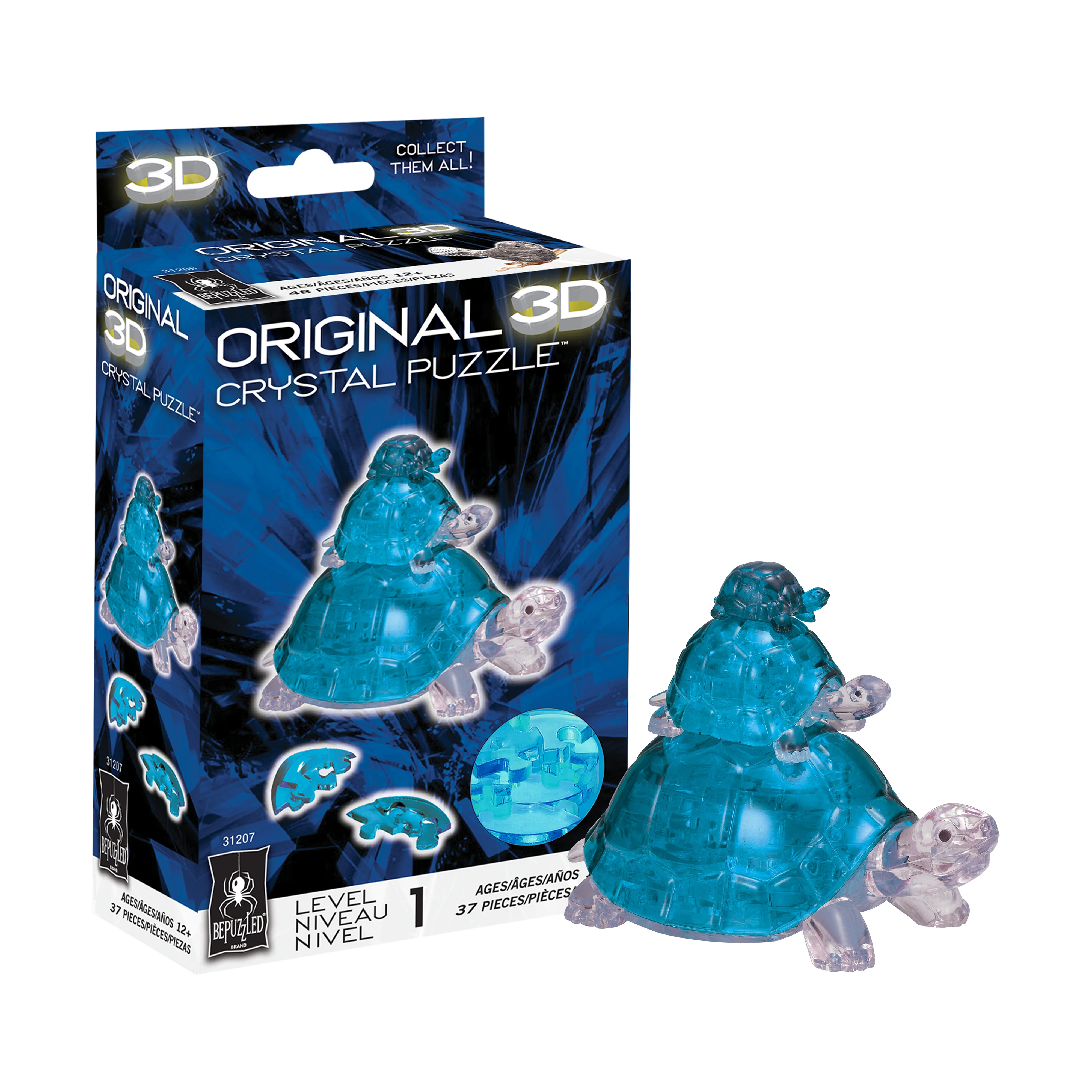 3D Crystal Puzzle - Tranquil Turtles Assembly (Blue): 37 Pcs - Image 2
