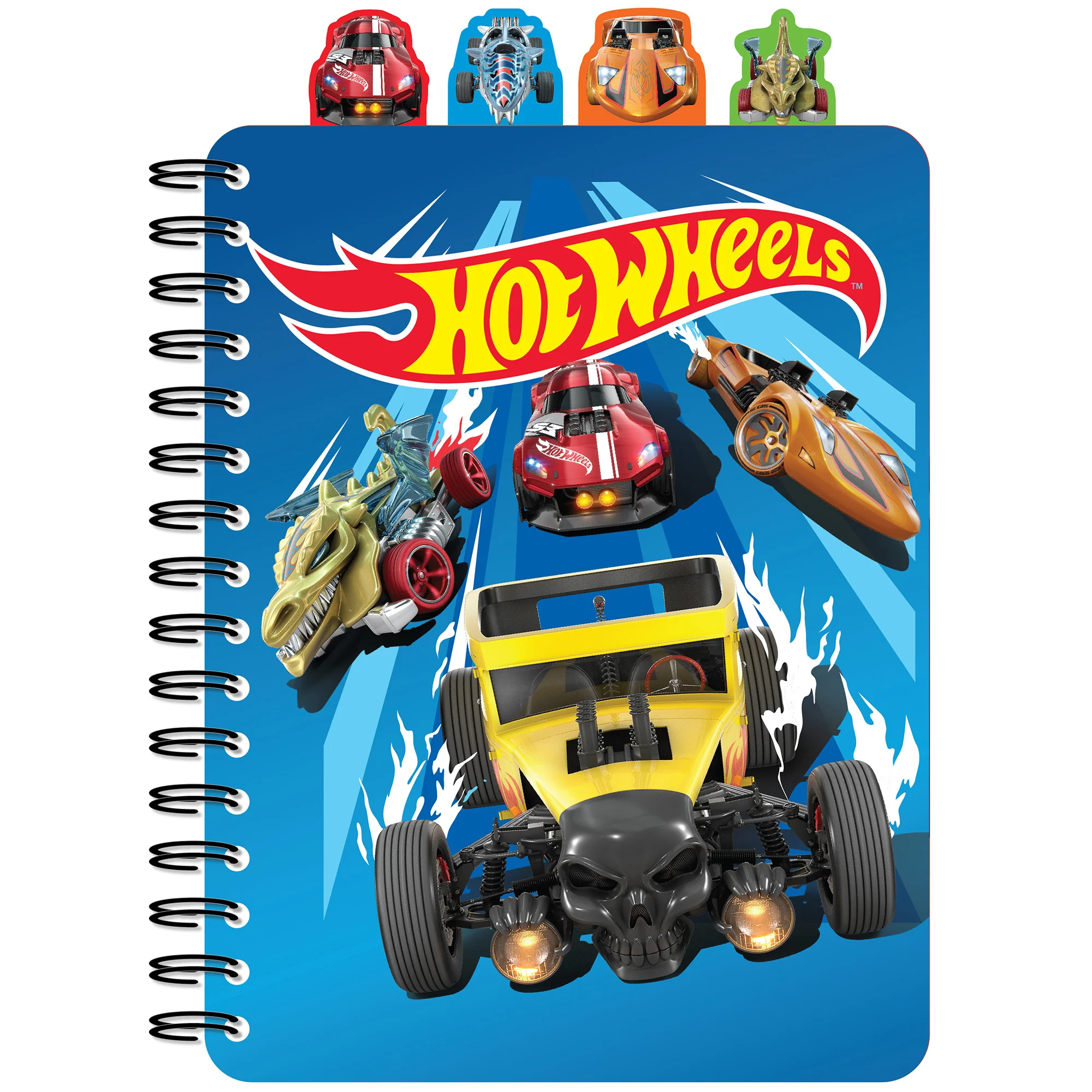 Hot Wheels 4-Tab Spiral Journal With 160 Dotted Pages