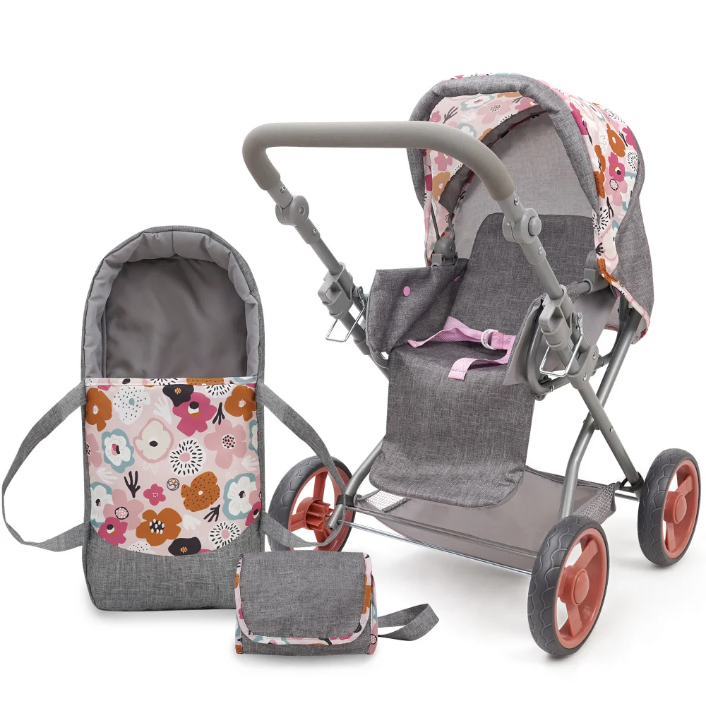 509 Crew Kelly Deluxe Doll Pram with Melange Flora Design and Matching Bag - Image 2