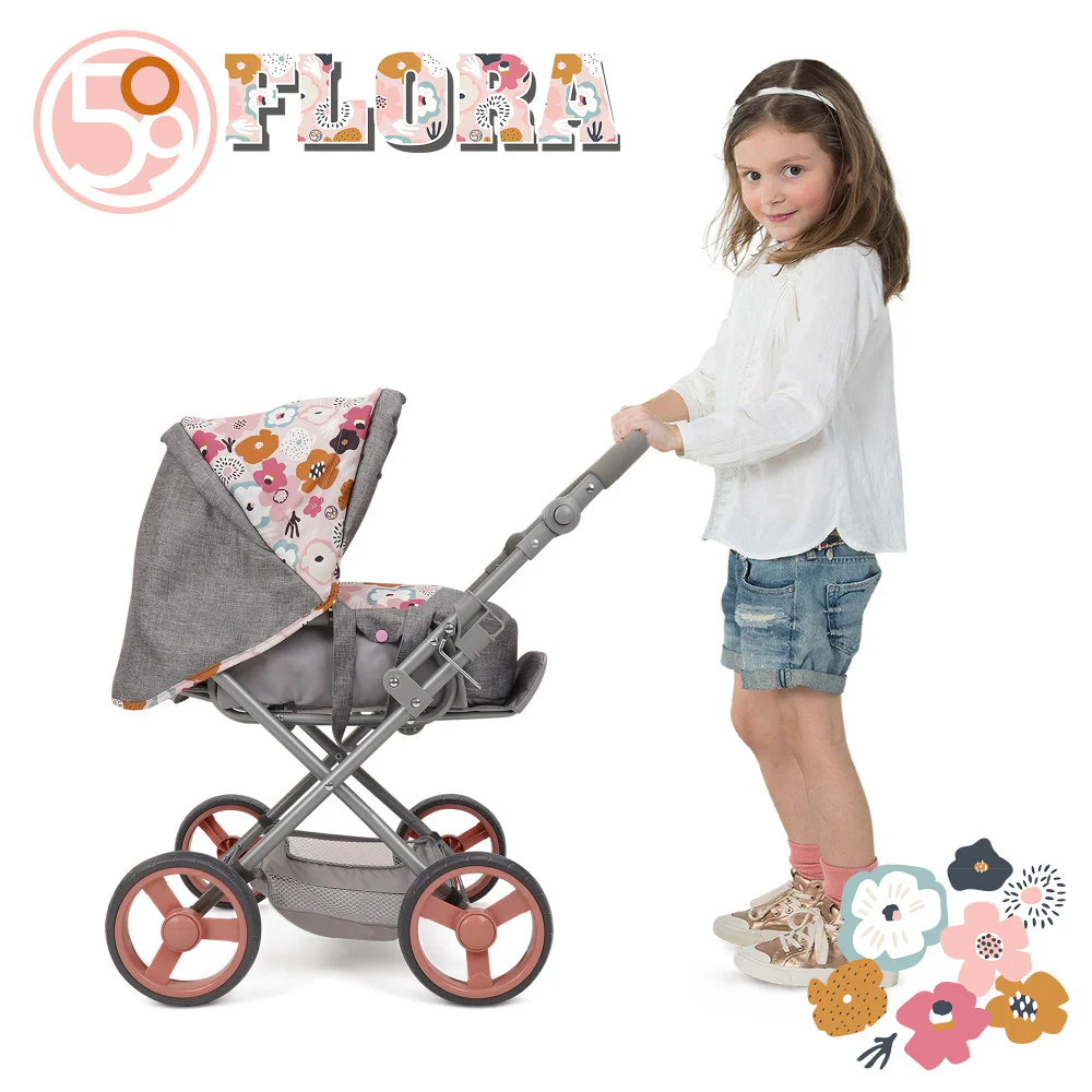 509 Crew Kelly Deluxe Doll Pram with Melange Flora Design and Matching Bag - Image 6