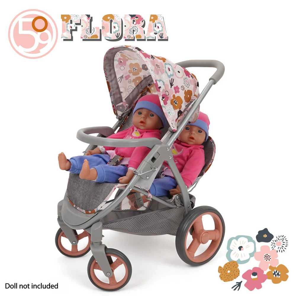 509 Crew Mabelle Duo Twin Doll Stroller - Melange Flora, Ages 3+ - Image 5