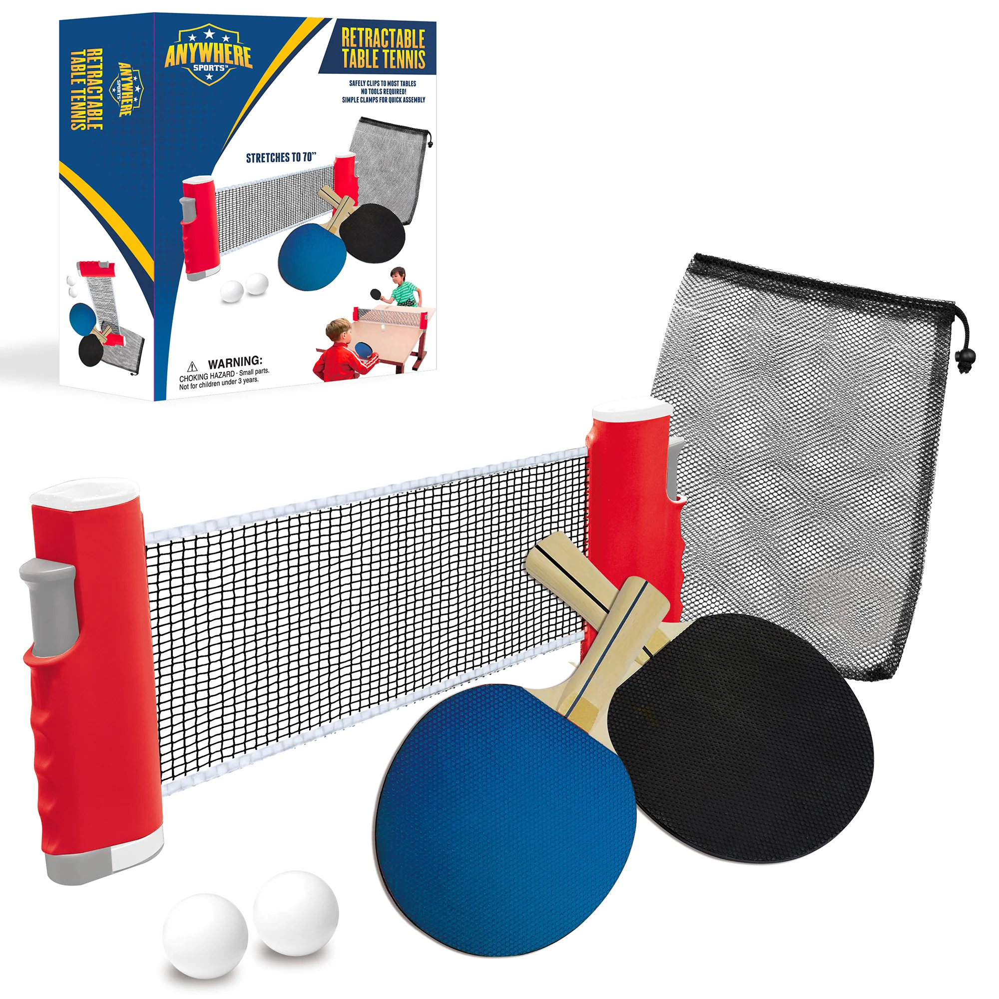Anywhere Sports Portable Table Tennis Set with Retractable Net