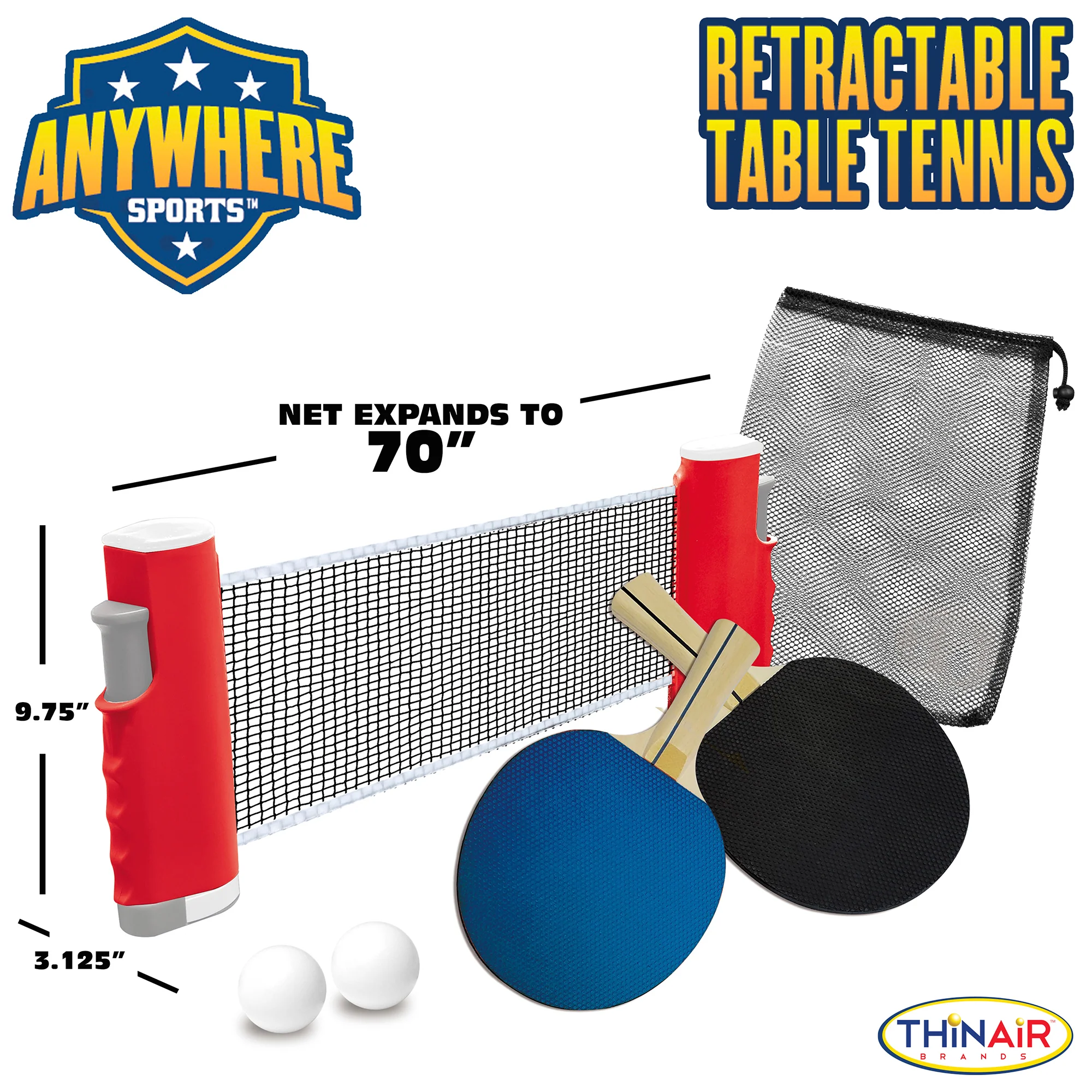 Anywhere Sports Portable Table Tennis Set with Retractable Net - Image 2
