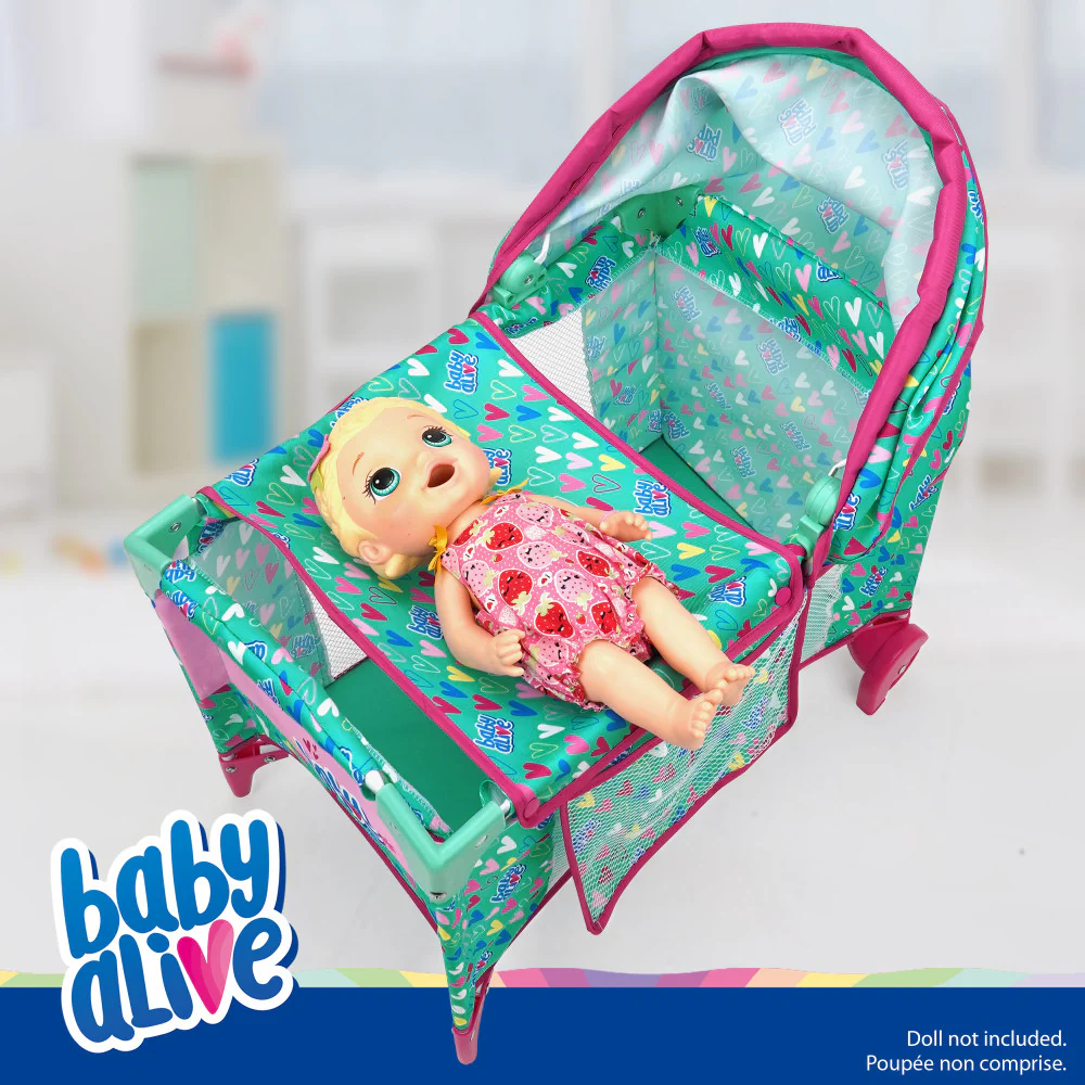 Baby Alive Deluxe Doll Play Yard with Canopy, Green & Pink Hearts - Image 4