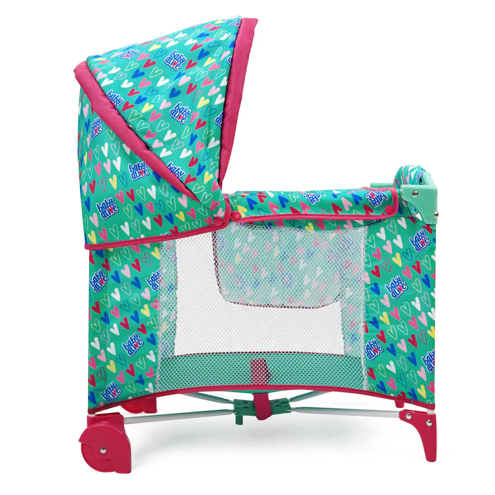 Baby Alive Deluxe Doll Play Yard with Canopy, Green & Pink Hearts - Image 6