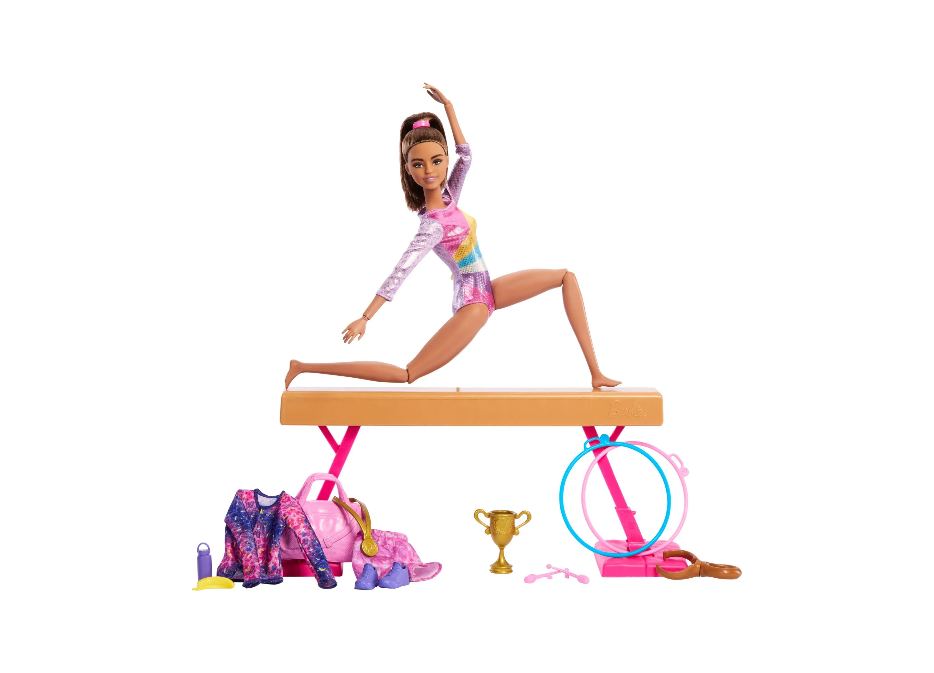 Barbie Gymnastics Play Set - Brunette Fashion Doll with Balance Beam and Accessories - Image 2