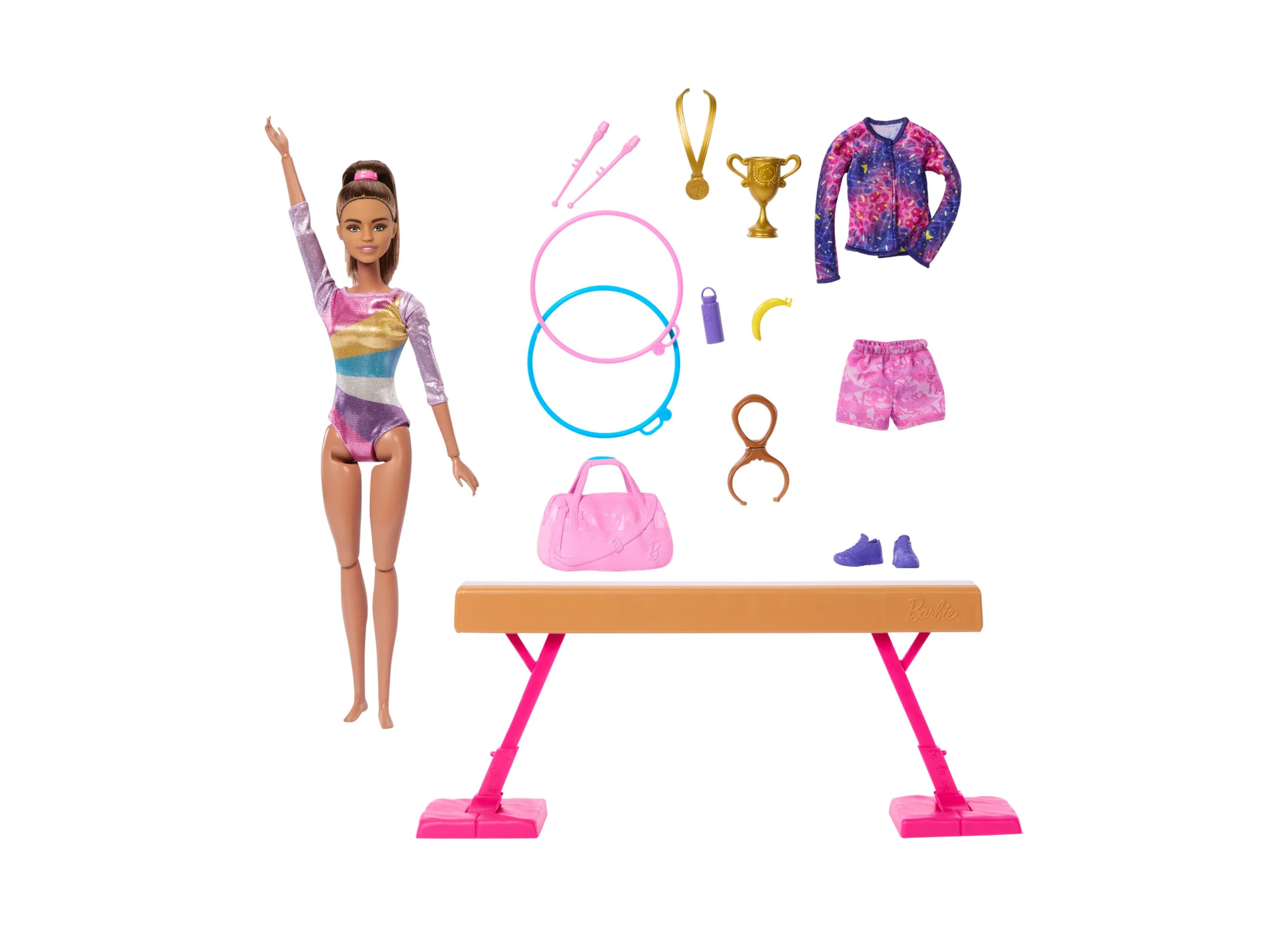 Barbie Gymnastics Play Set - Brunette Fashion Doll with Balance Beam and Accessories - Image 3