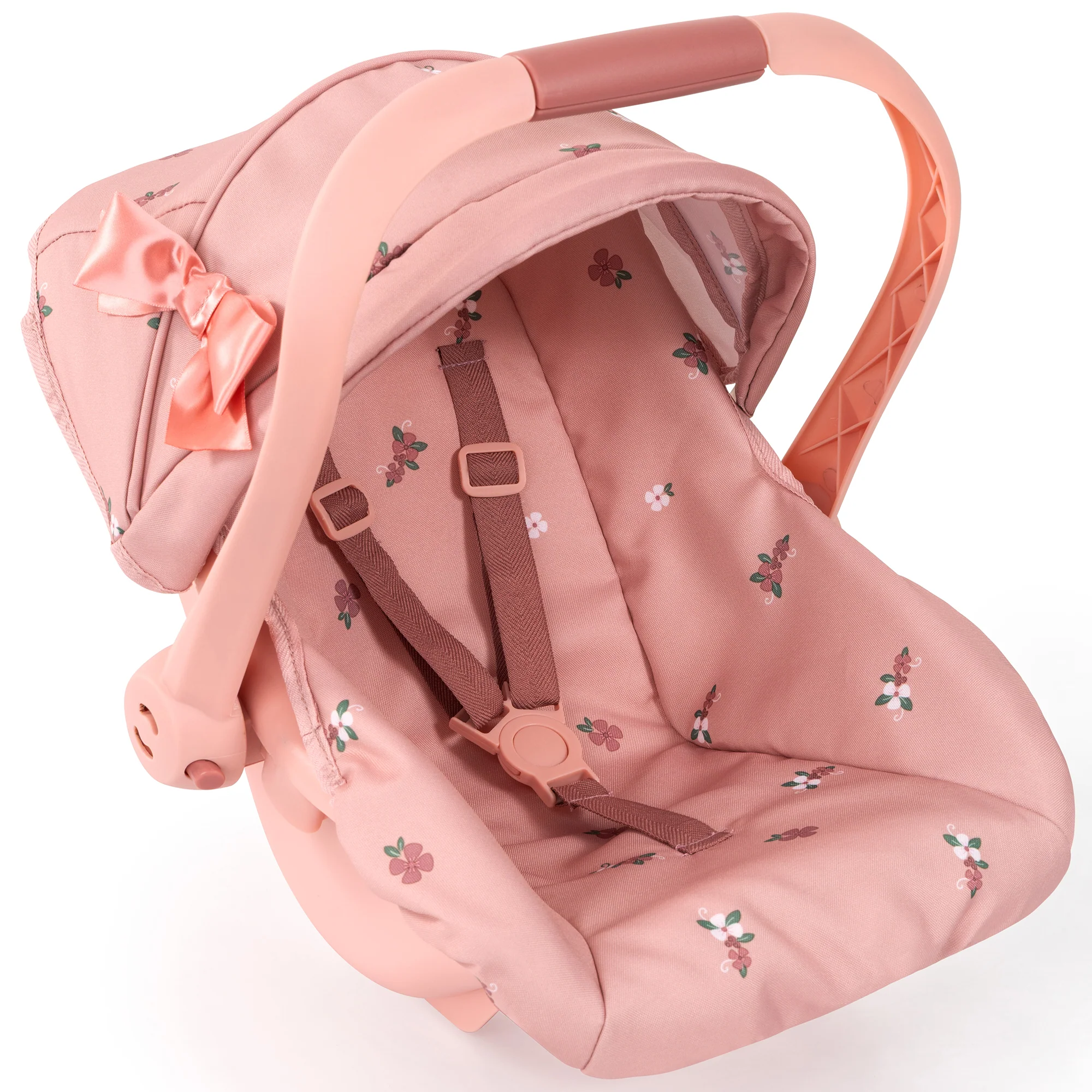 Bayer Design Deluxe Doll Car Seat With Canopy And Safety Belt - Coral Pink Floral
