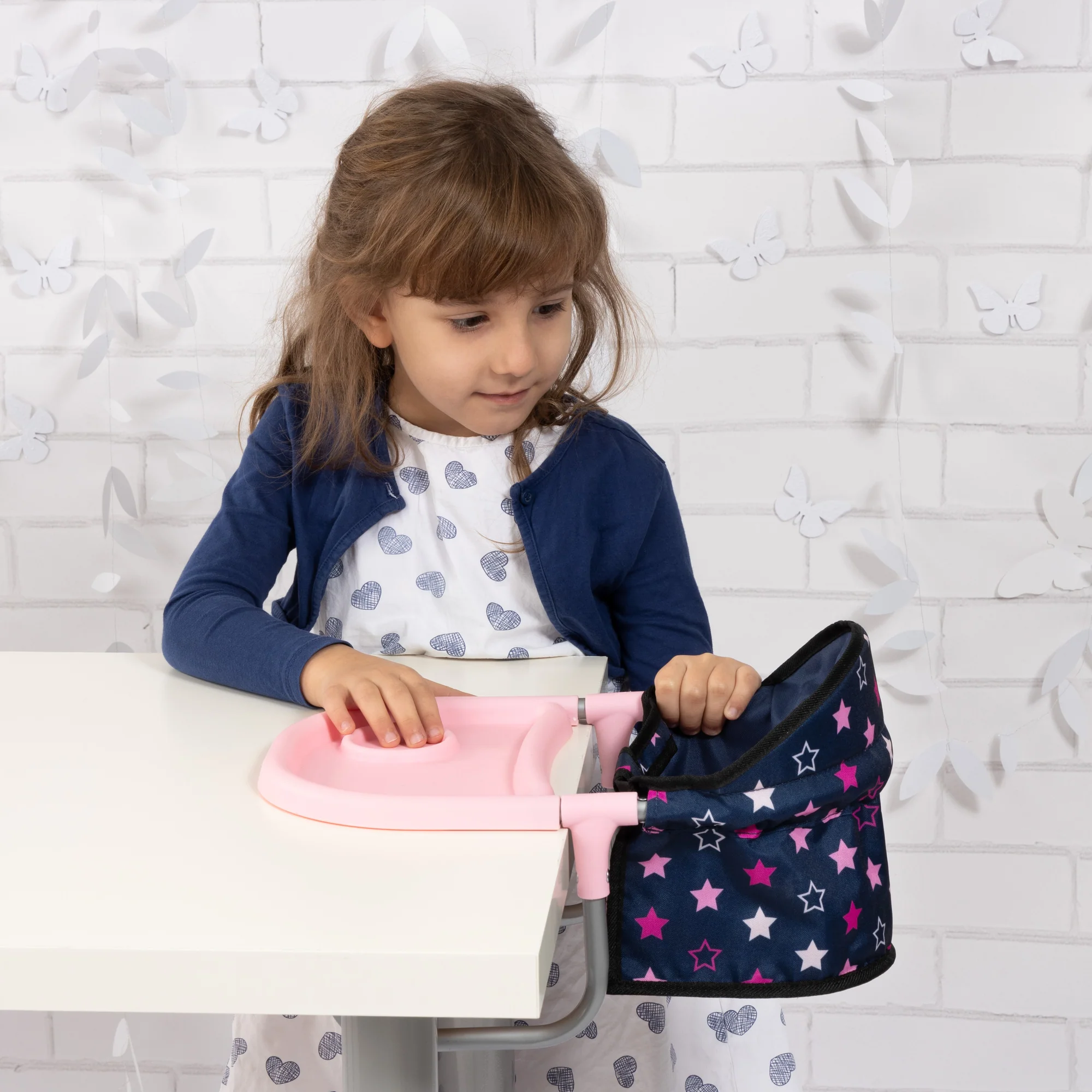 Bayer Design Doll Table Seat With Tray - Navy Pink Stars - Image 2
