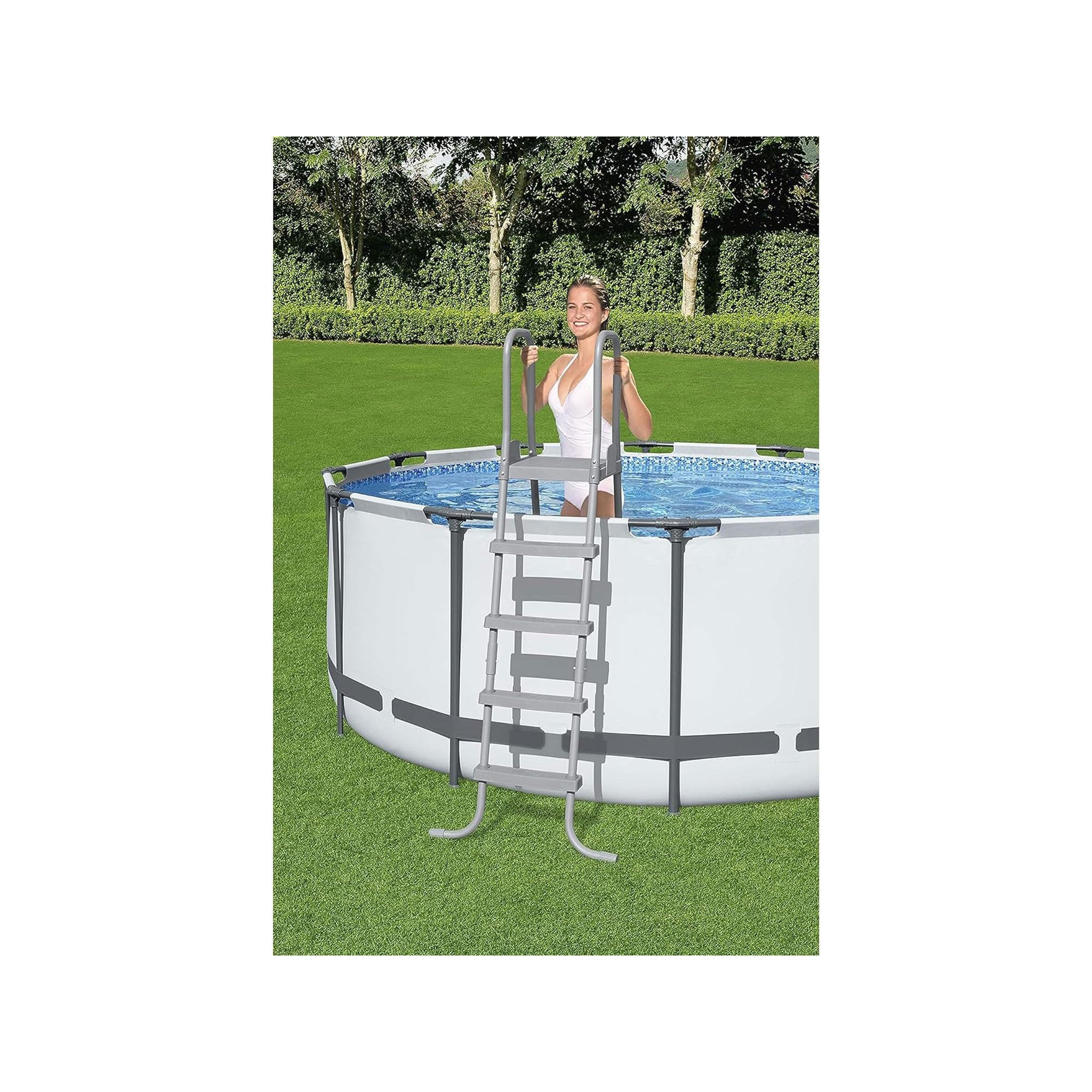 Bestway: 52" Steel Above Ground Swimming Pool Ladder No-Slip Steps - Image 3