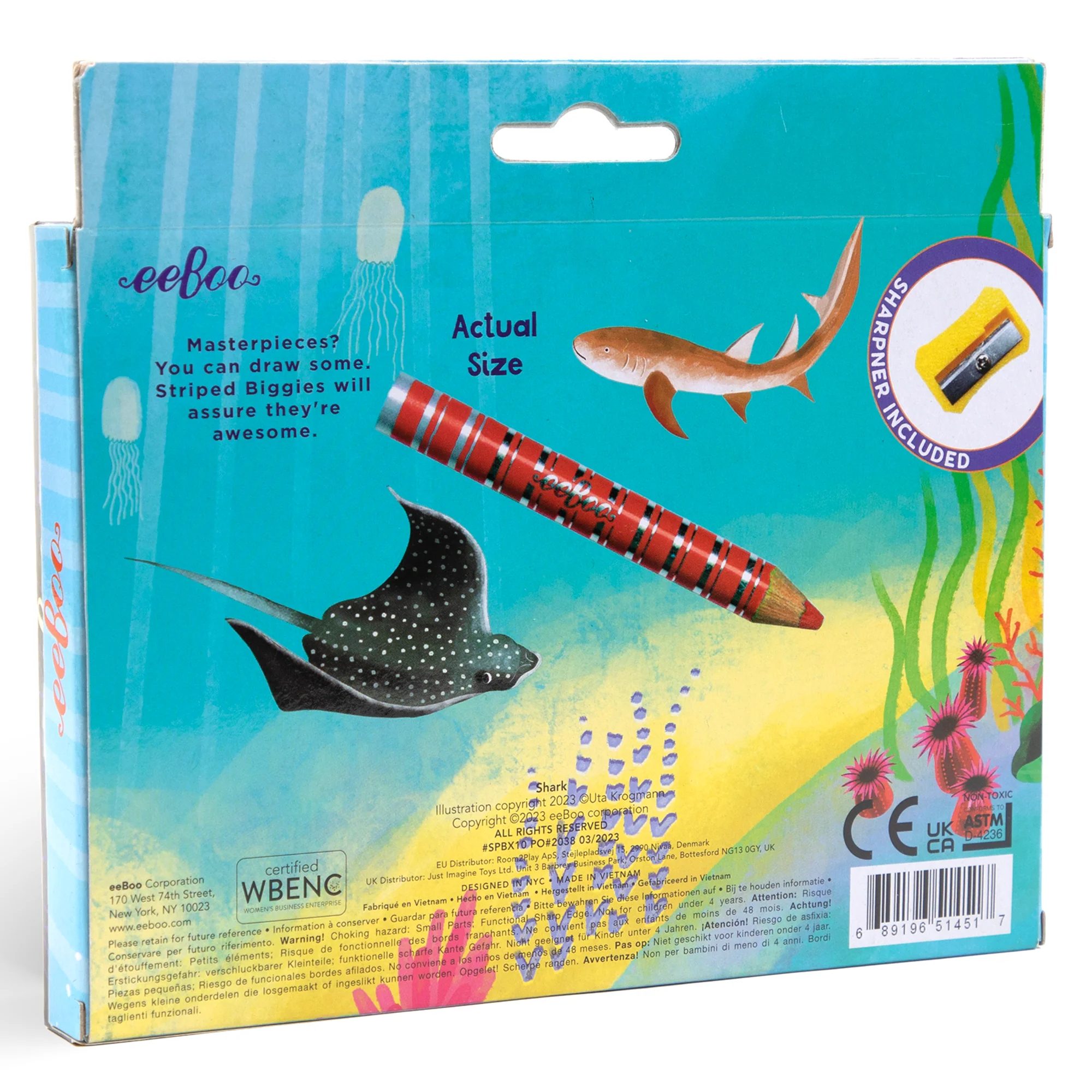 eeBoo Shark Striped Biggies 12-Piece Chunky Color Pencil Set - Image 2