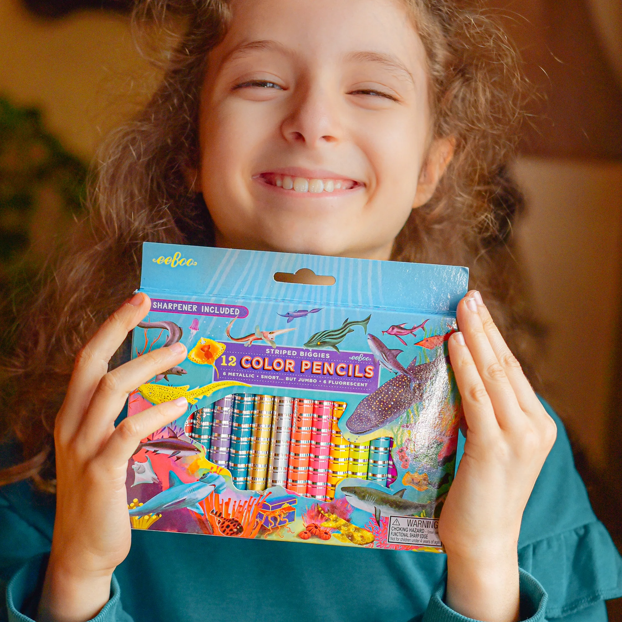 eeBoo Shark Striped Biggies 12-Piece Chunky Color Pencil Set - Image 4