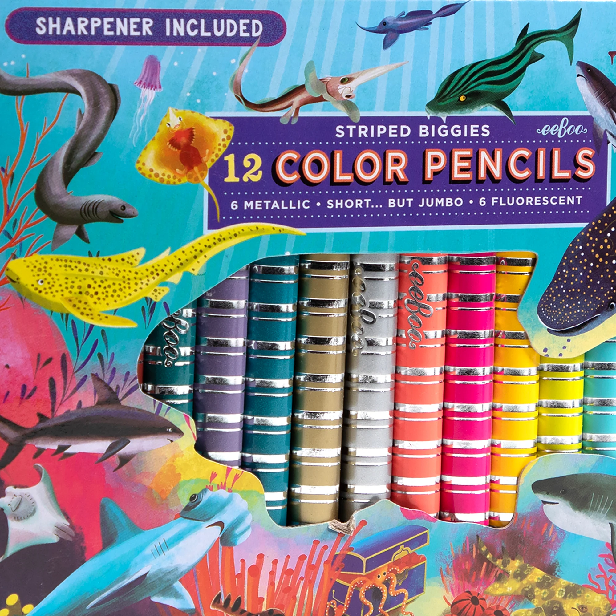 eeBoo Shark Striped Biggies 12-Piece Chunky Color Pencil Set - Image 5