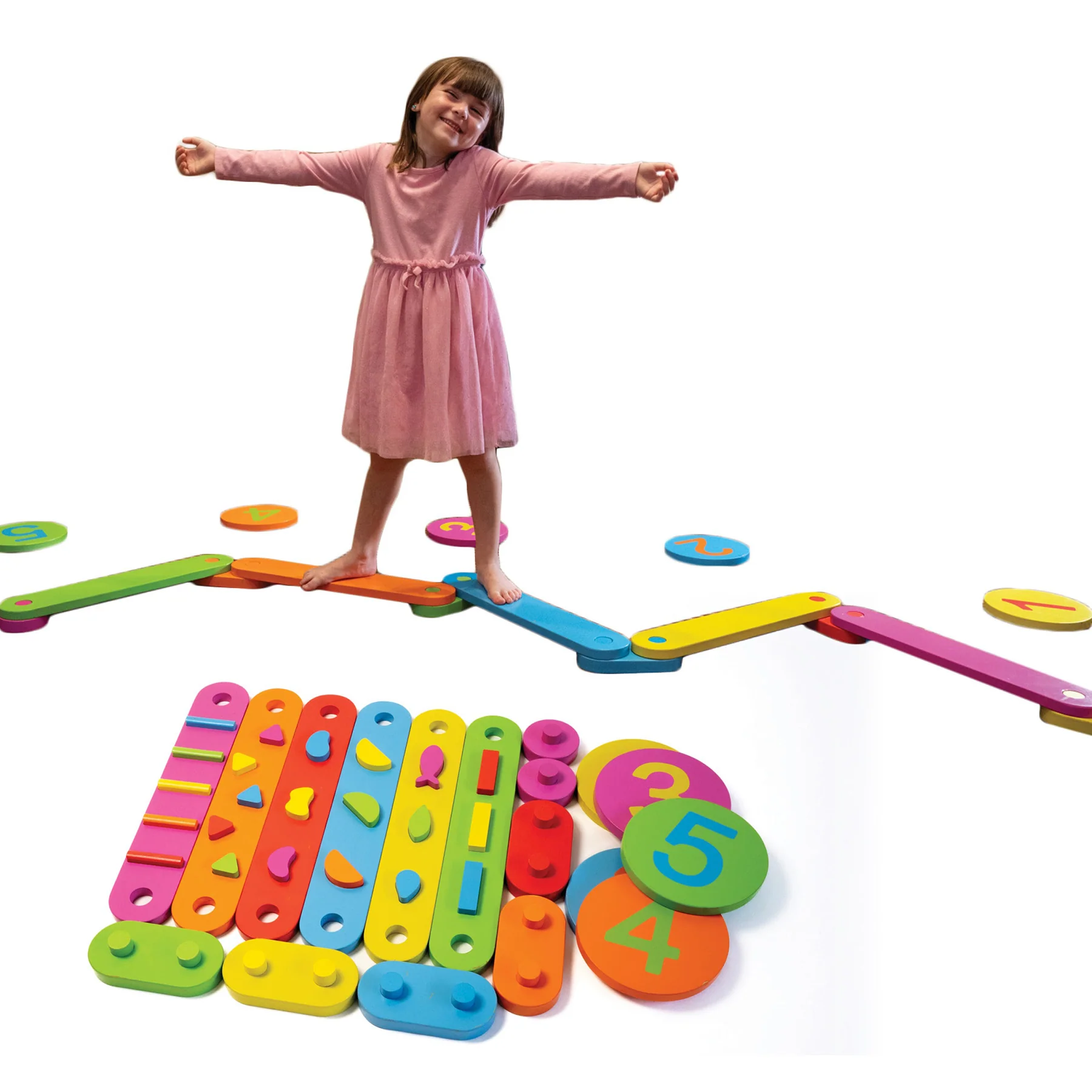 Bintiva Wood Obstacle Course Balance Path with Numbers, 17 Pieces - Image 3