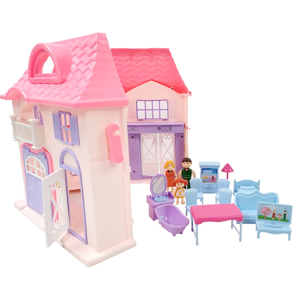 Boley Doll House Playset - Pink & Purple - 16pc with 3 Family Dolls for Kids 3+ - Image 2