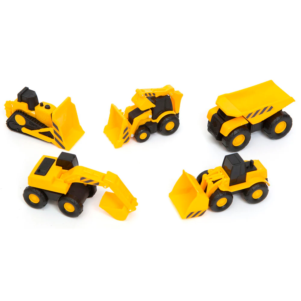 Boley Mini Construction Fleet - 5pk Yellow & Black, Detailed Toy Vehicles Playset