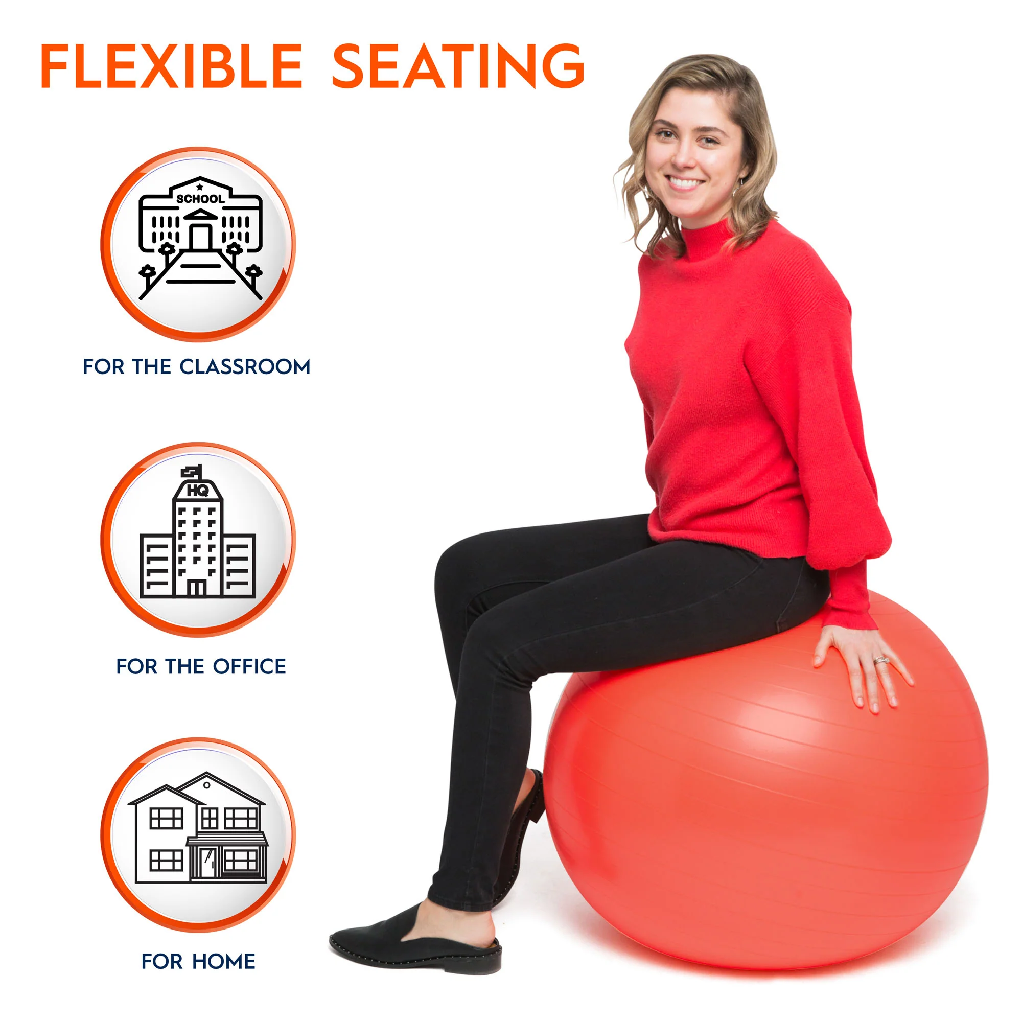 Bouncyband Balance Ball Chair, 65cm - Energizing Orange - Image 8