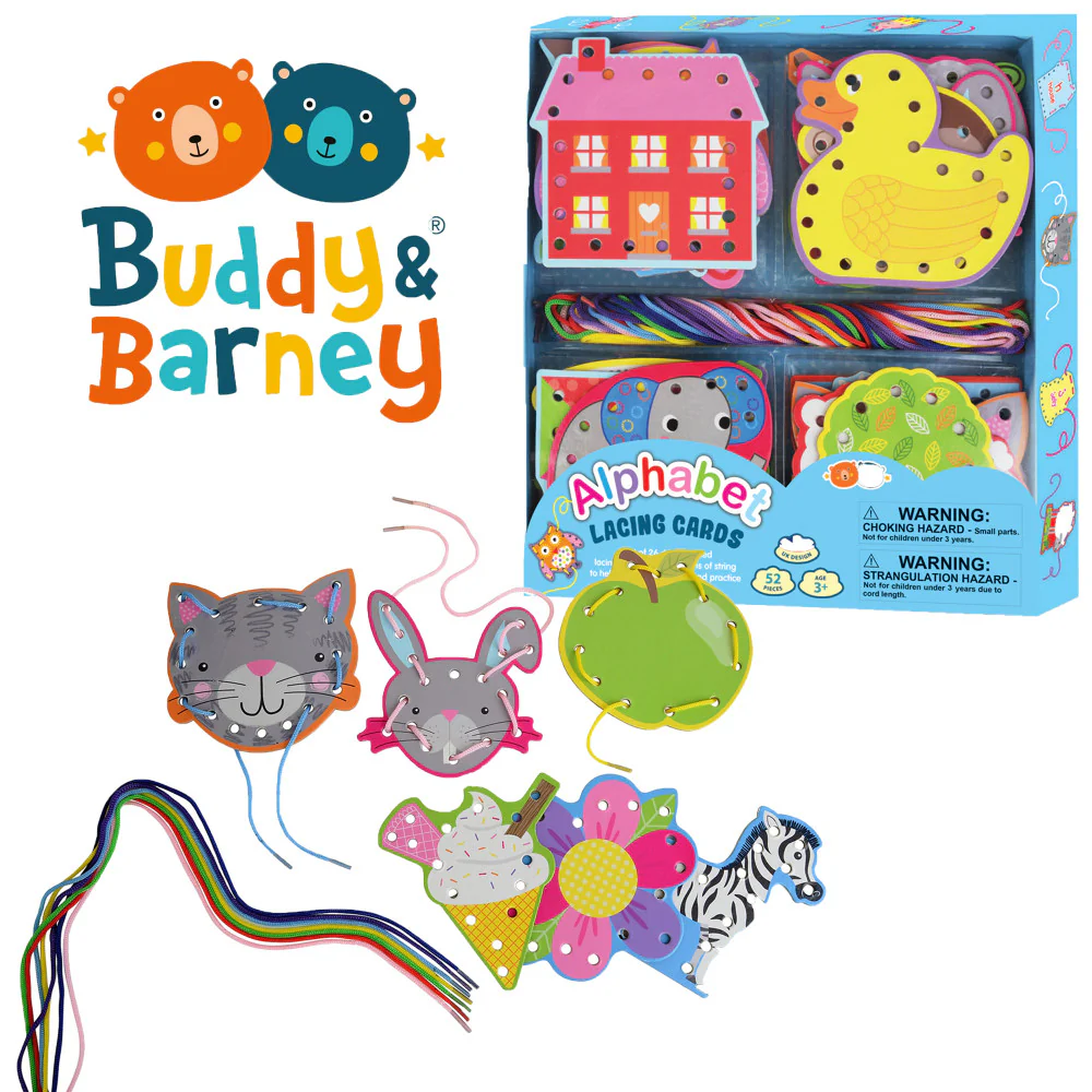 Buddy & Barney Alphabet Lacing Cards - Educational Threading Set - 52pc - Image 7