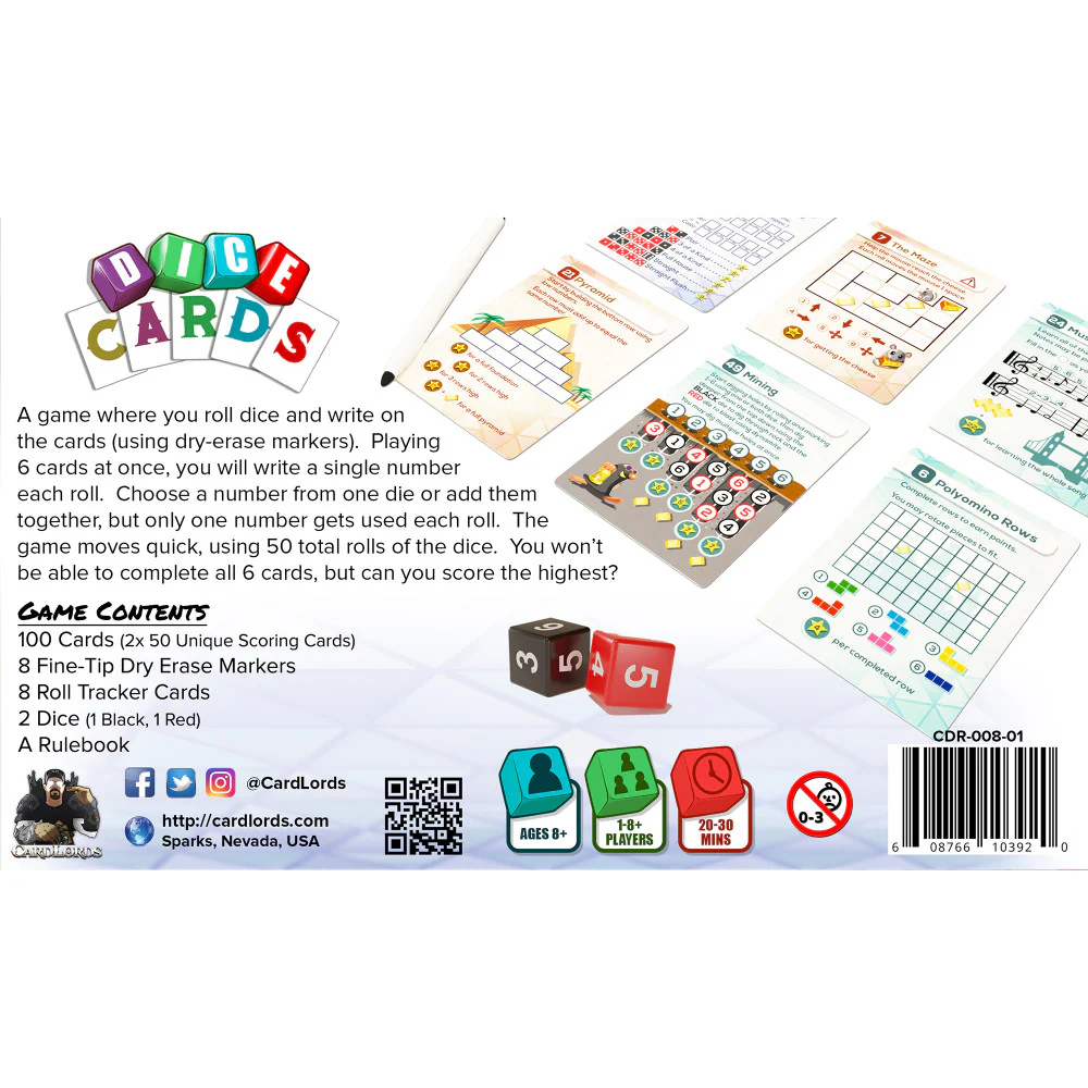 CardLords Dice Cards: 50 Roll & Write Mini Games, Ages 8+ - Image 2