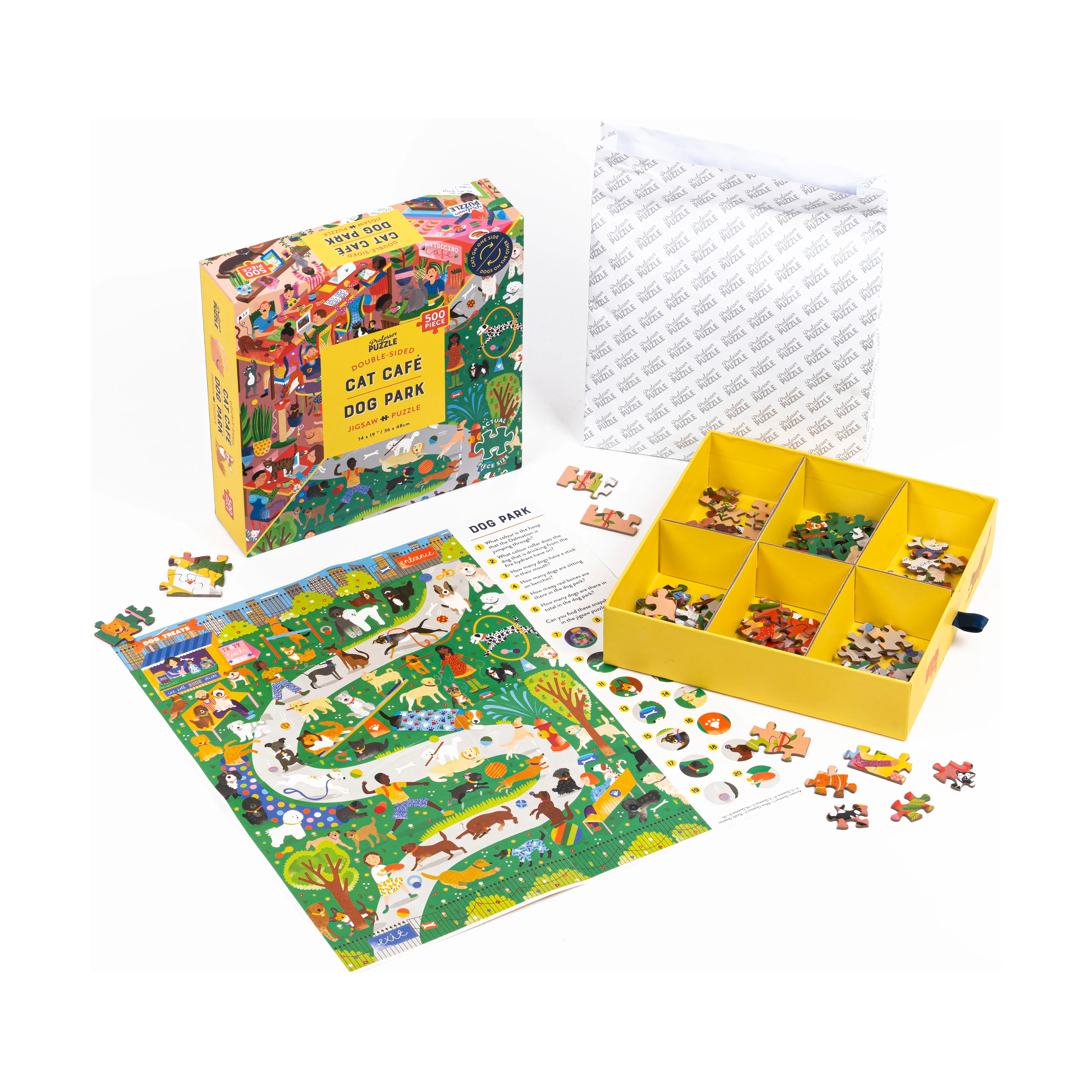 Furry Friends Fiesta Double-Sided Cat Cafe & Dog Park Jigsaw Puzzle - 500 pc - Image 5