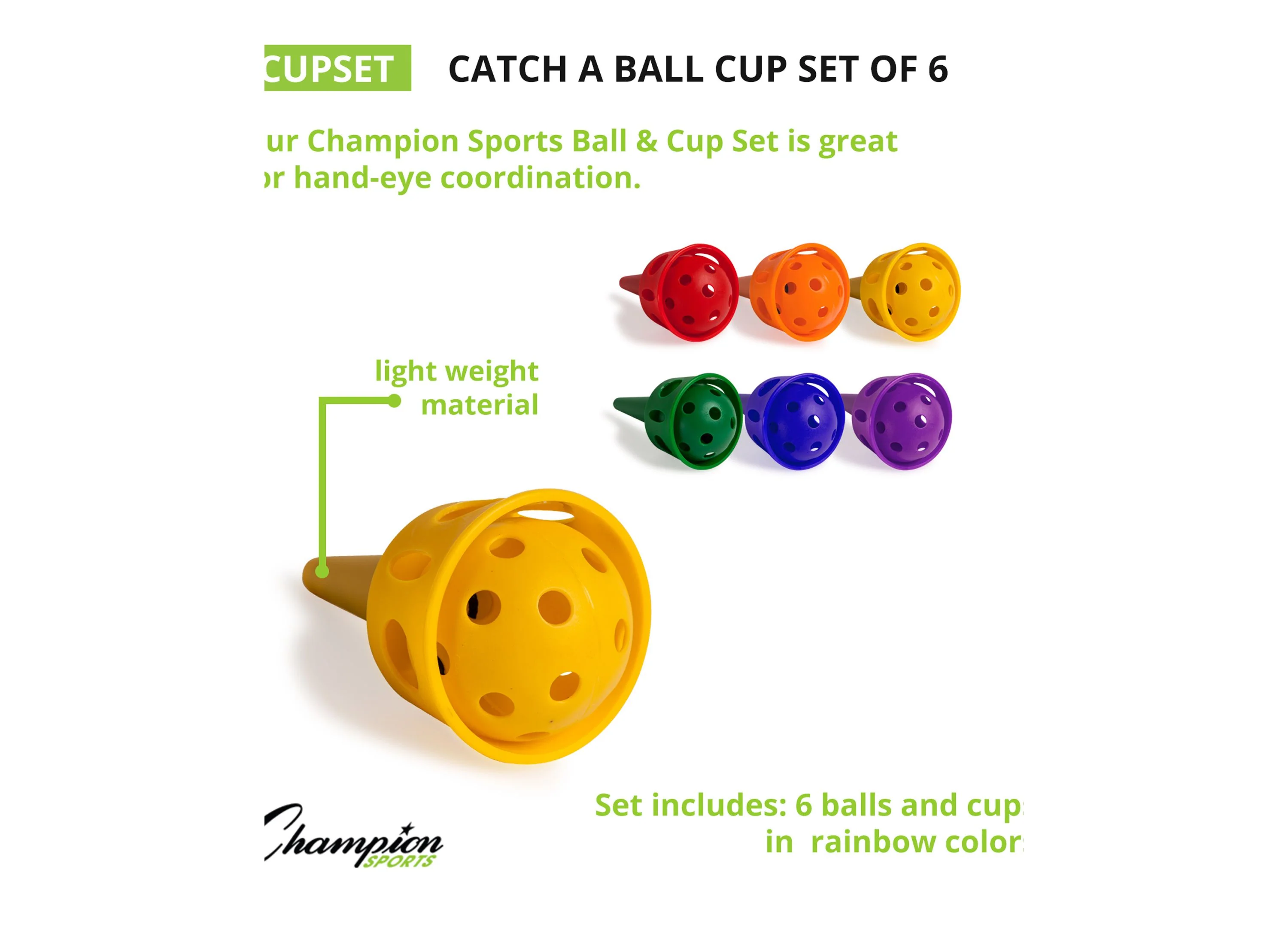 Champion Sports Rainbow Catch-A-Ball Cup Set, 6 Pieces - Image 3