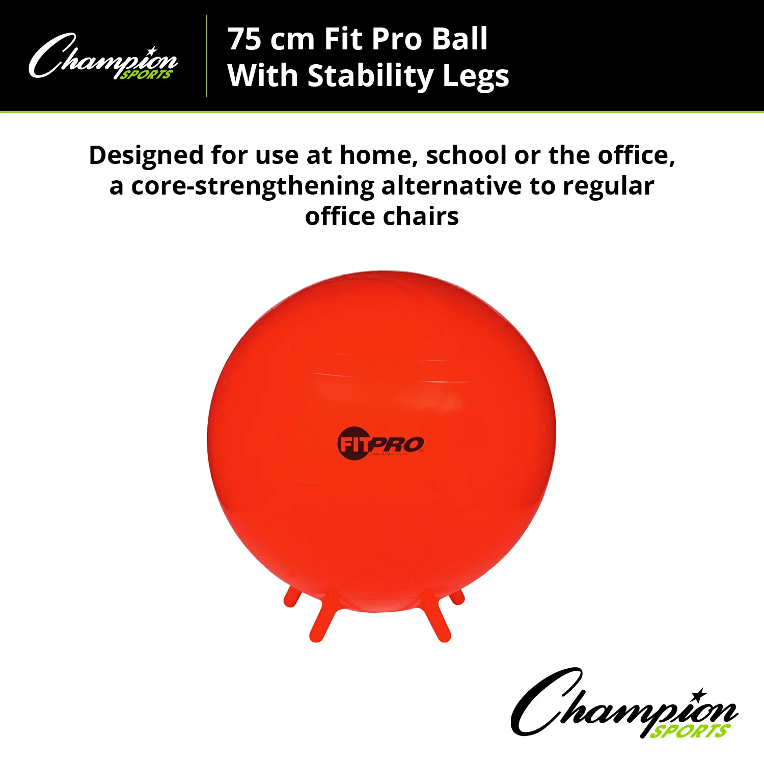 Champion Sports 75cm FitPro Ball with Stability Legs - Power Red - Image 2