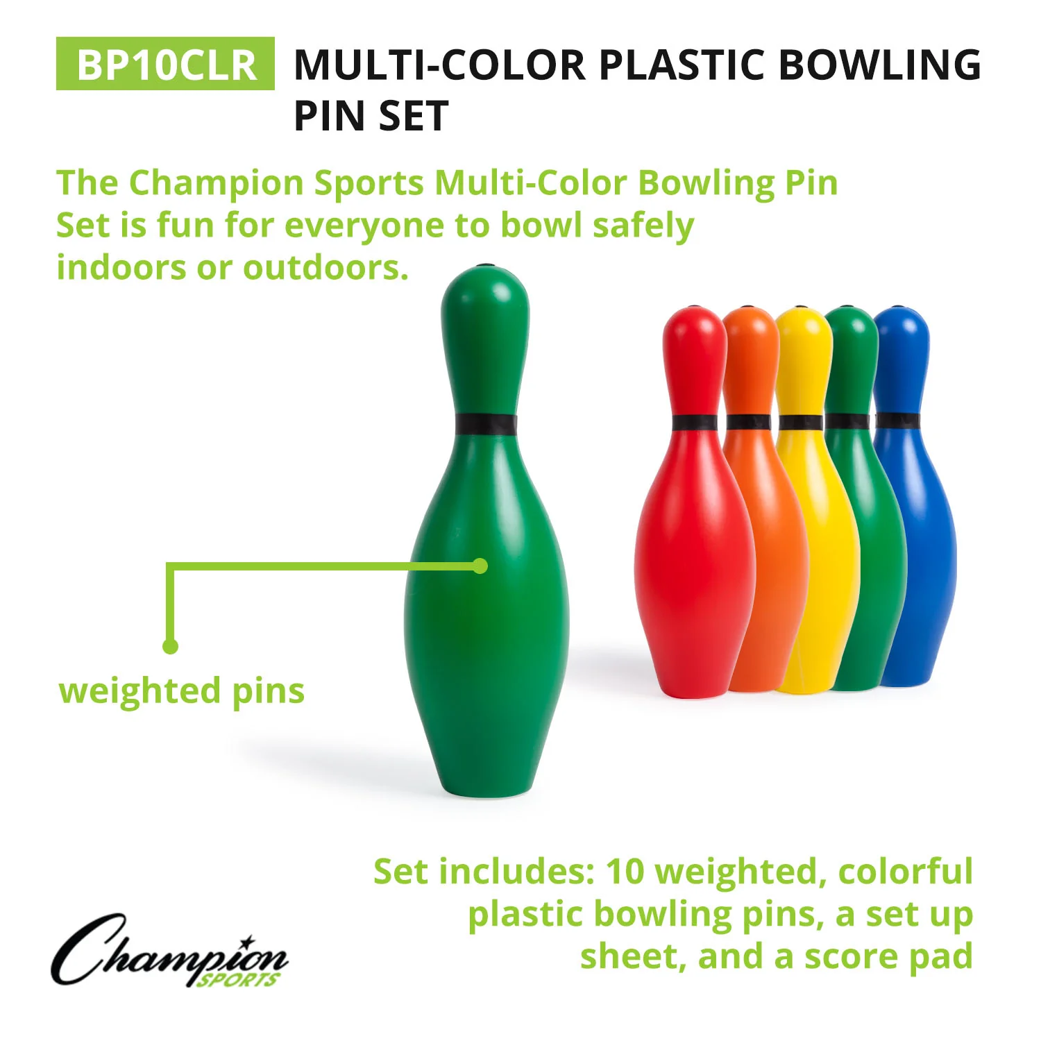 Champion Sports Vibrant 10-Pin Multicolor Bowling Set - Image 3