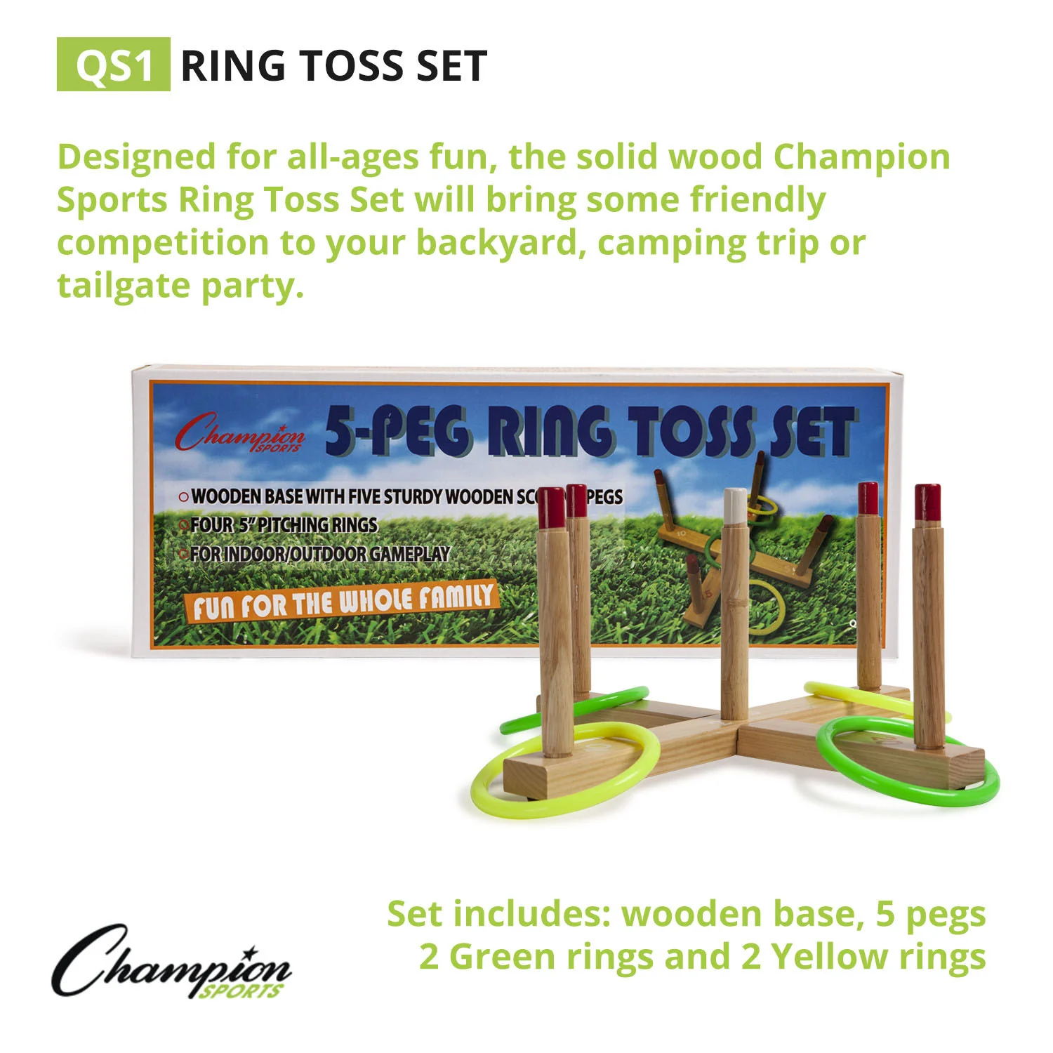 Champion Sports Classic Wooden Ring Toss Game Set - Image 3