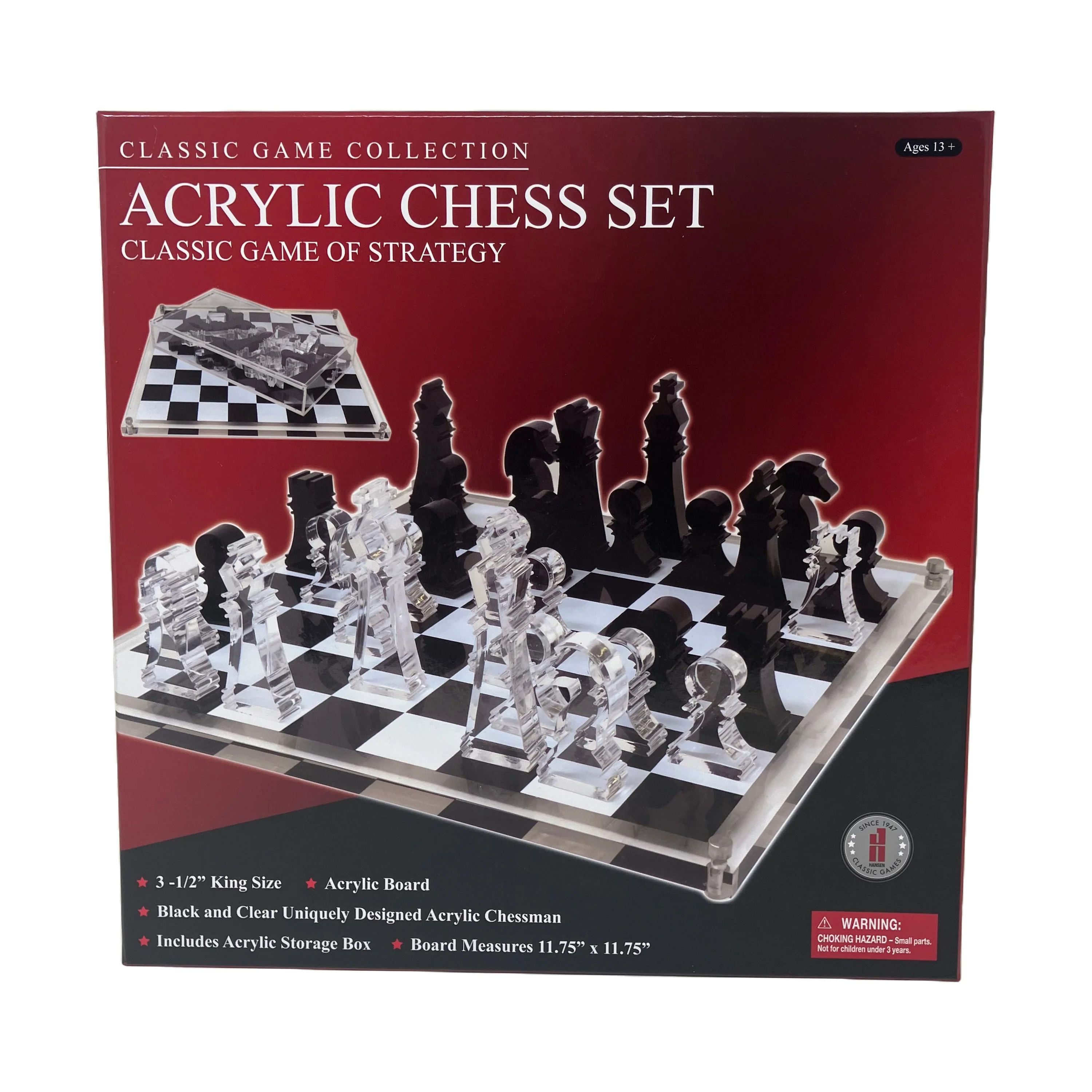 John N. Hansen Co. Classic Acrylic Chess Set - 11.75x11.75 inch Board - Image 4