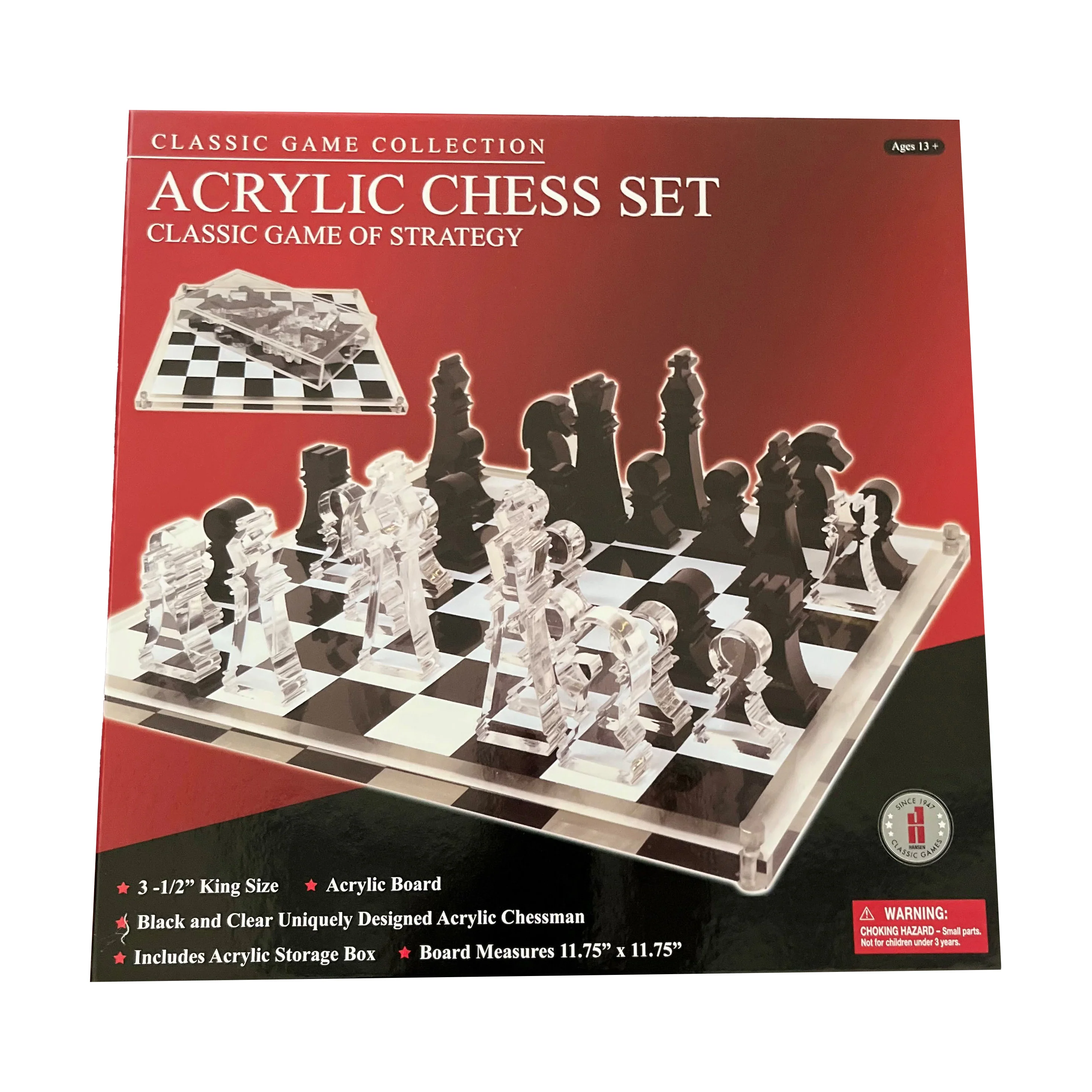John N. Hansen Co. Classic Acrylic Chess Set - 11.75x11.75 inch Board - Image 5