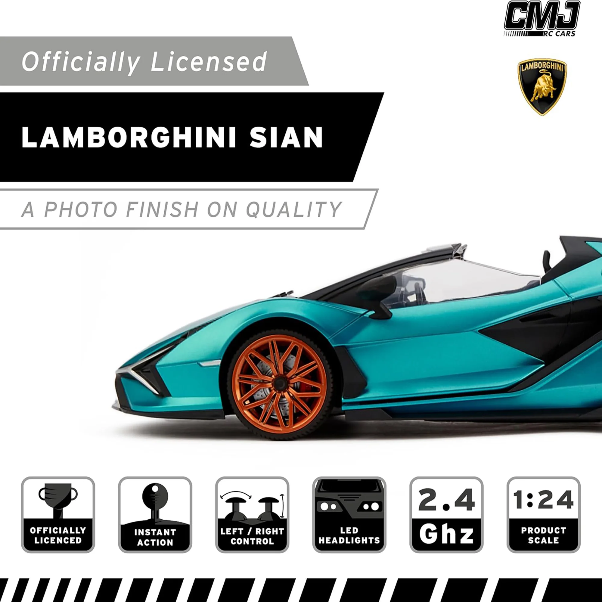 CMJ RC Cars Lamborghini Sián FKP 37 - Blue - 1:24 Scale Radio Control Vehicle with LED Headlights - Image 3