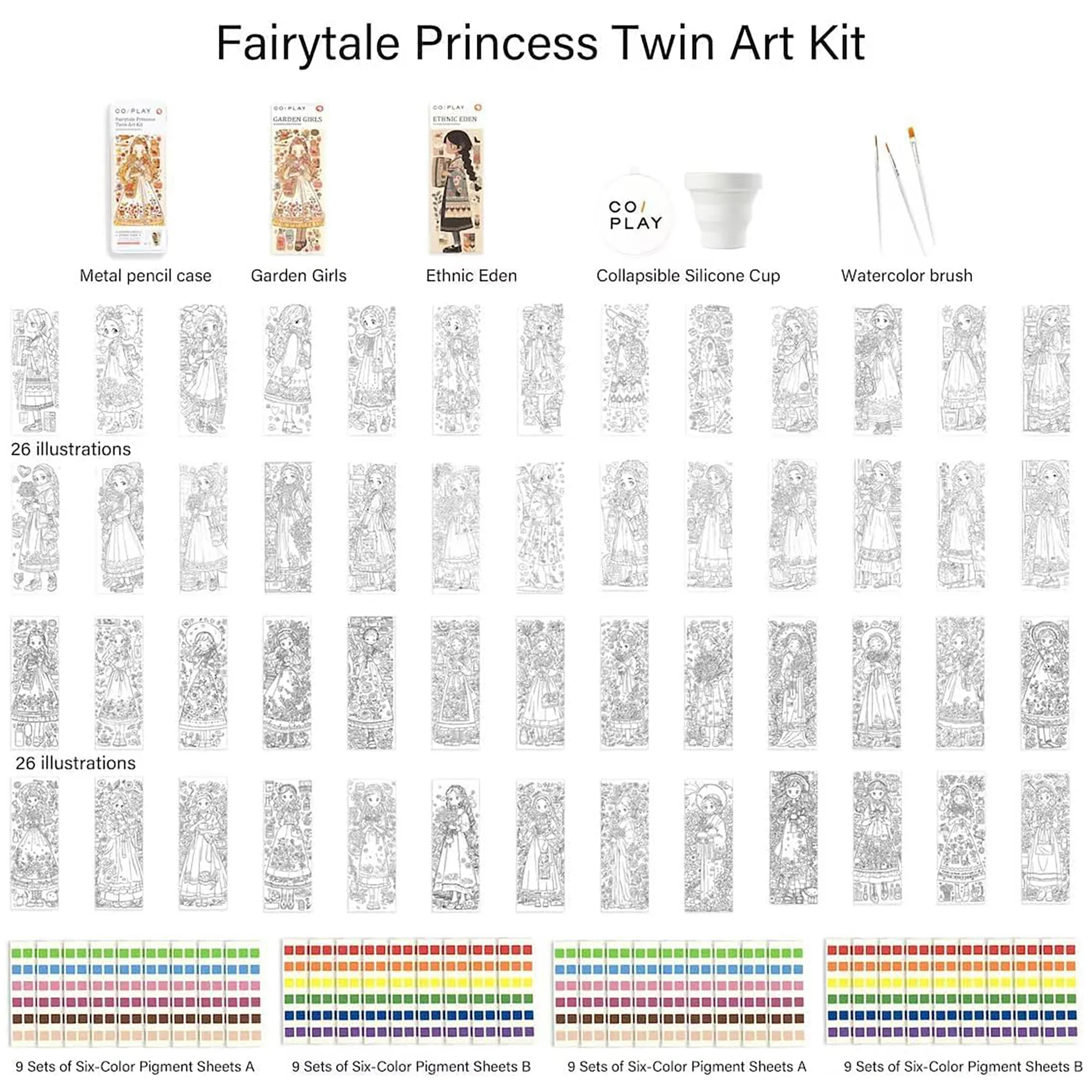 COIPlay Fairytale Princess Watercolor Art Kit With 648 Paint Blocks And 52 Coloring Cards - Image 4