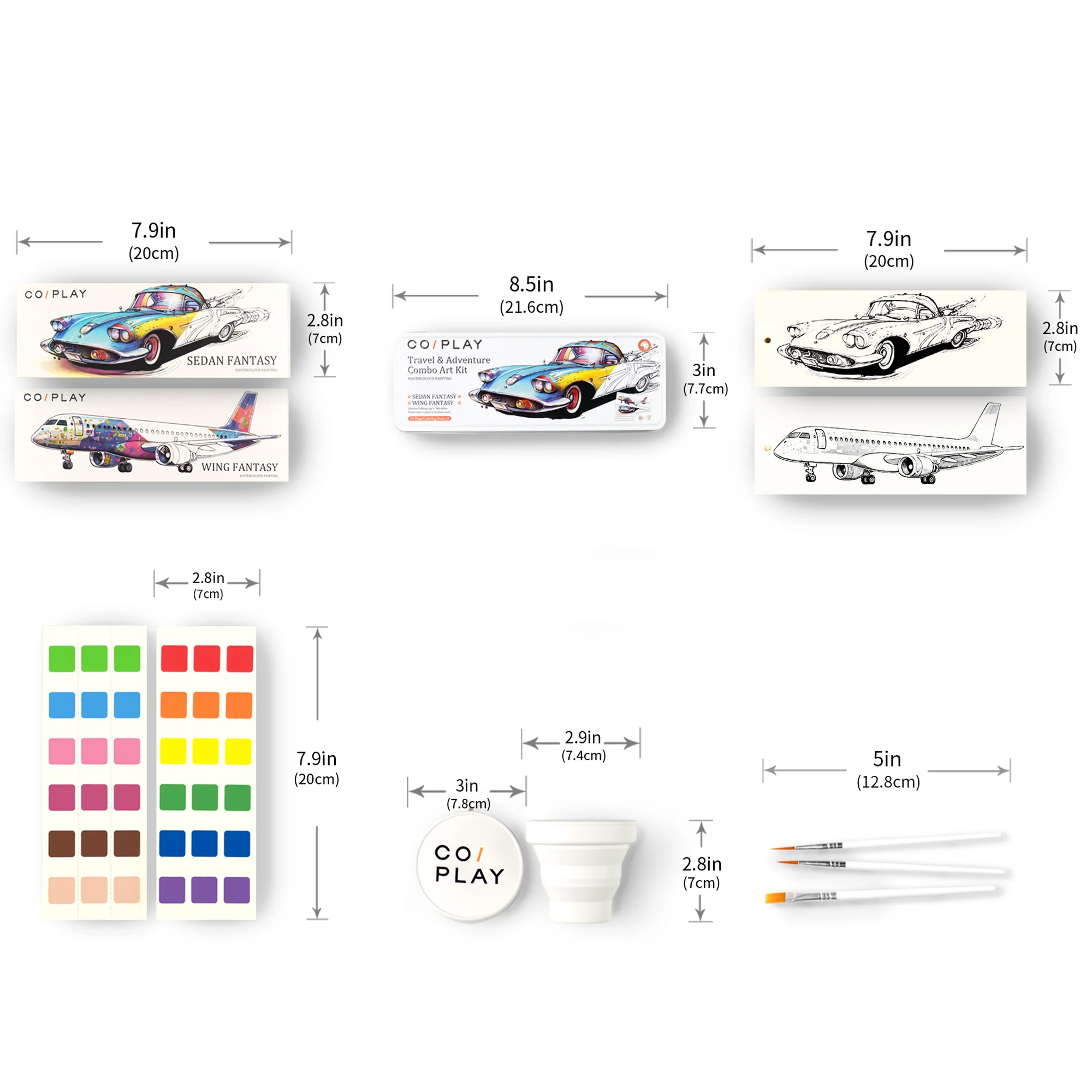 COIPLAY Watercolor Art Kit - Travel & Adventure - 648 Colors, 52 Bookmarks, Brushes & Tin Case - Image 2