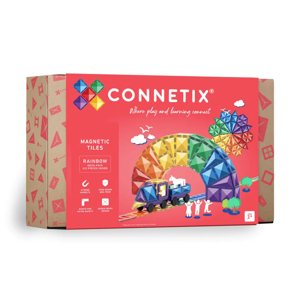 Connetix Rainbow Mega Pack Magnetic Tiles, 212 Pieces