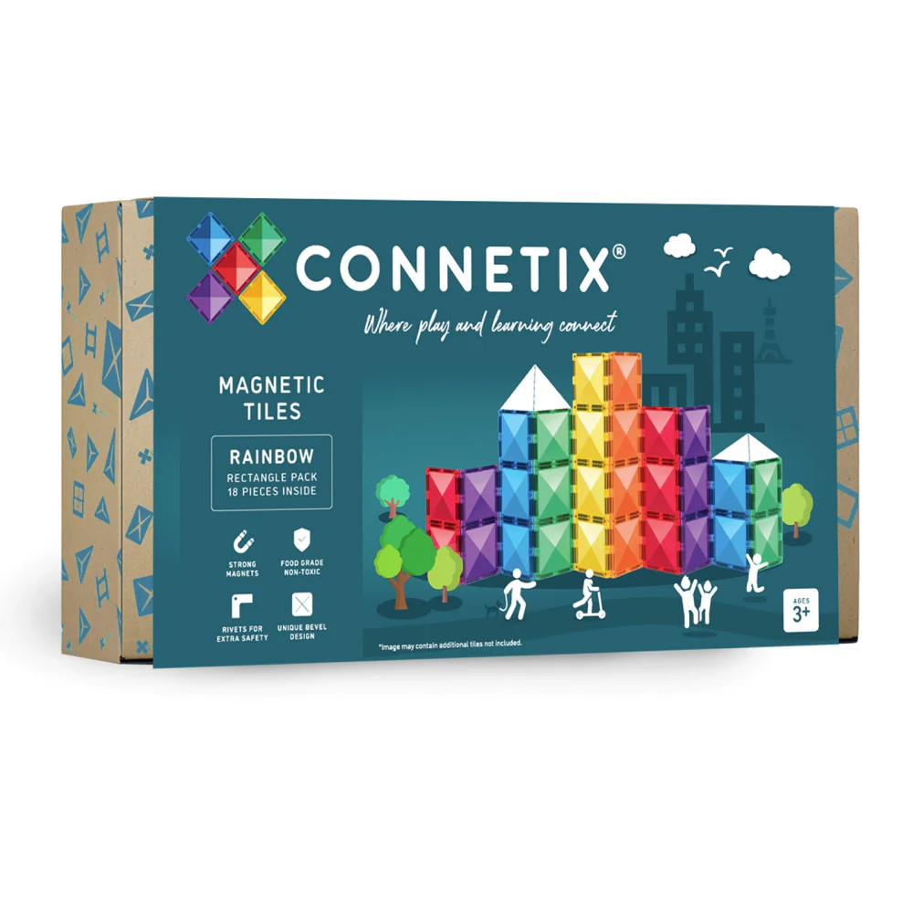 Connetix Magnetic Tiles Rainbow Rectangle Pack - 18 Piece Set