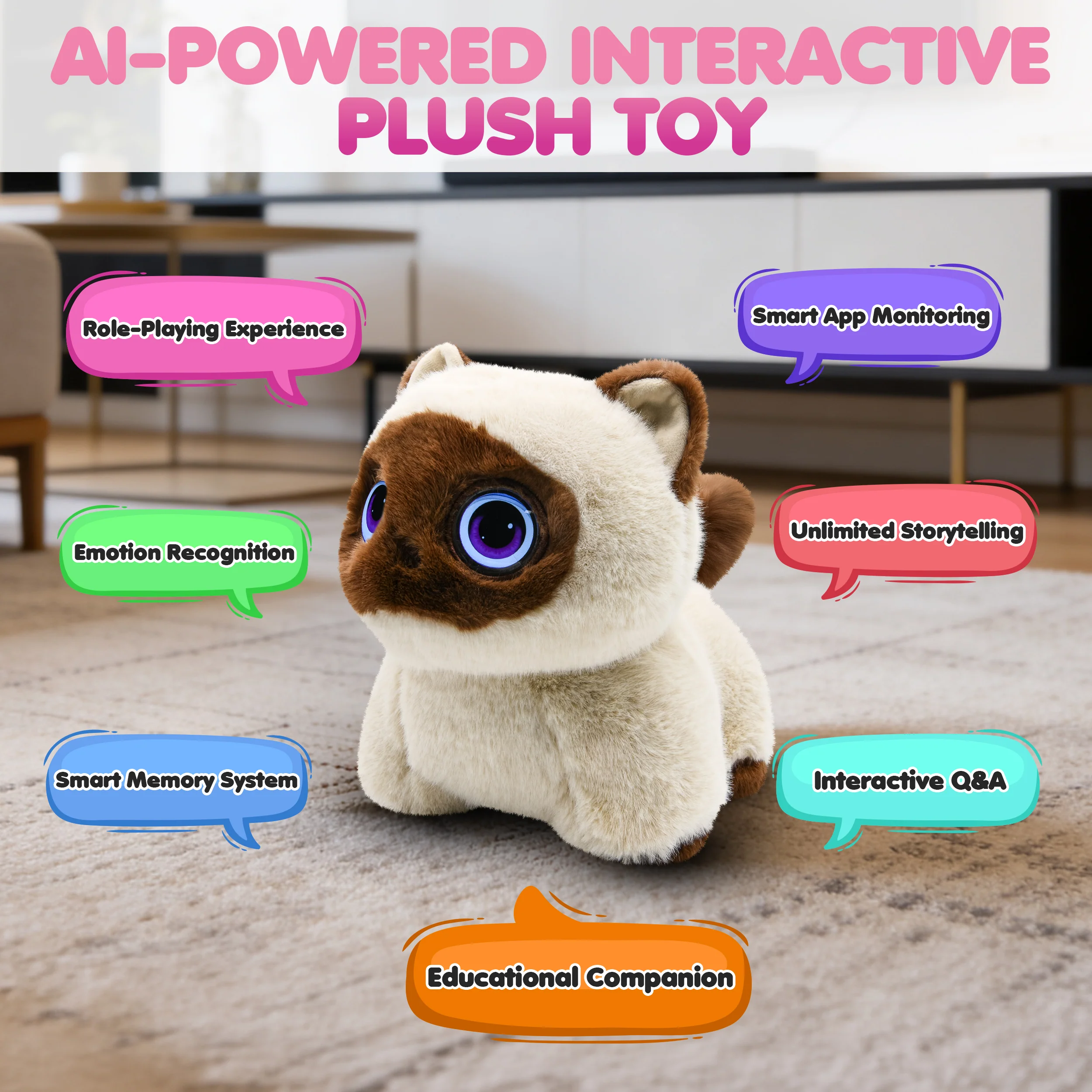 Contixo AI Pixie-Paw Voice-Responsive Interactive Plush Cat with Touch Activation and Expressive Eyes - Image 3
