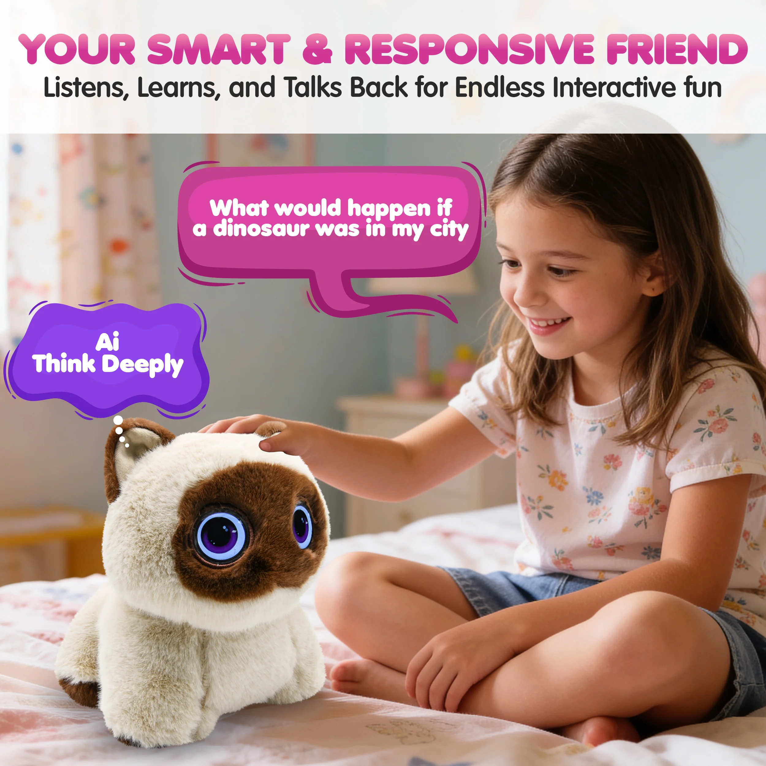 Contixo AI Pixie-Paw Voice-Responsive Interactive Plush Cat with Touch Activation and Expressive Eyes - Image 5