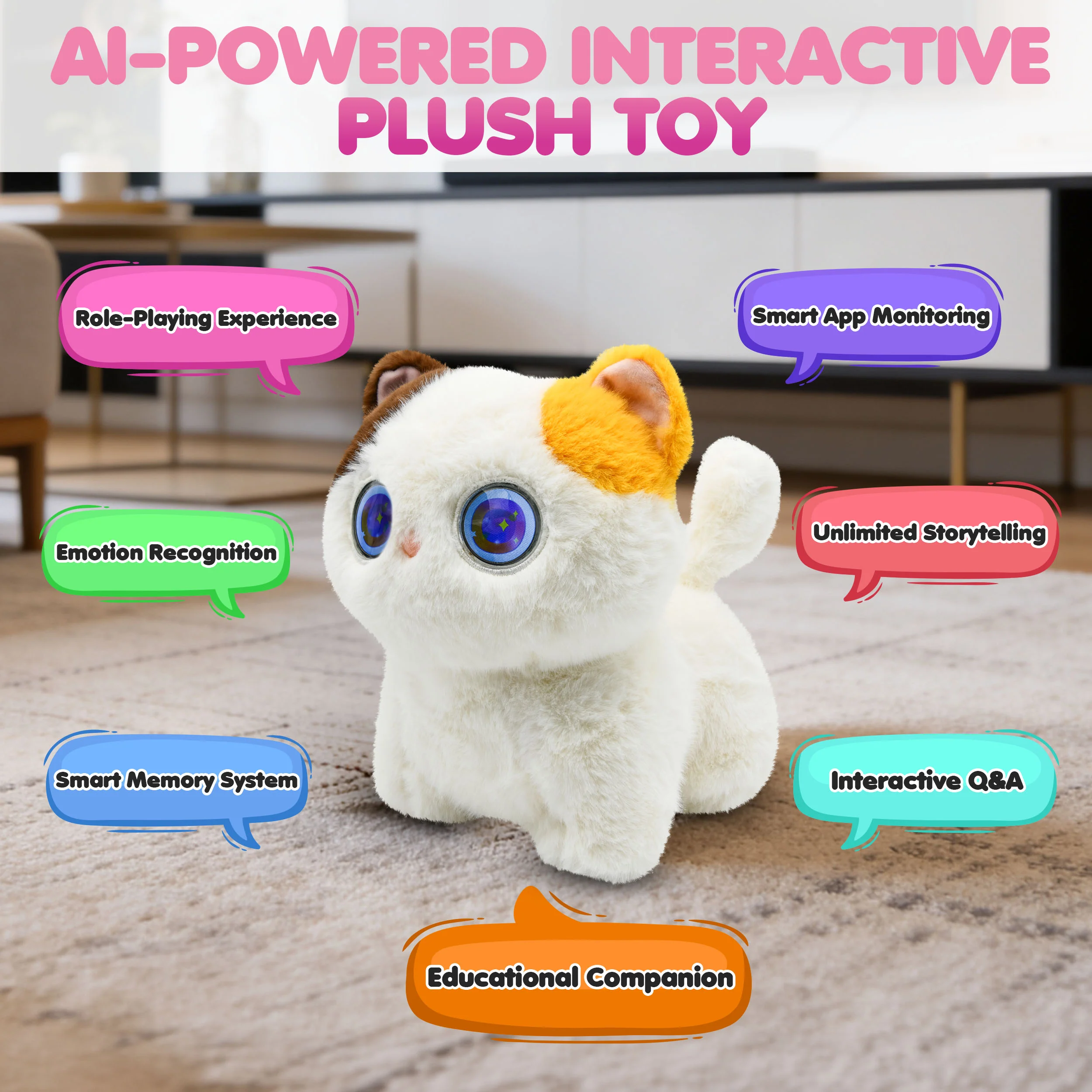 Contixo AI Pixie-Paw Voice-Responsive Touch-Activated Interactive Plush Cat - Image 3