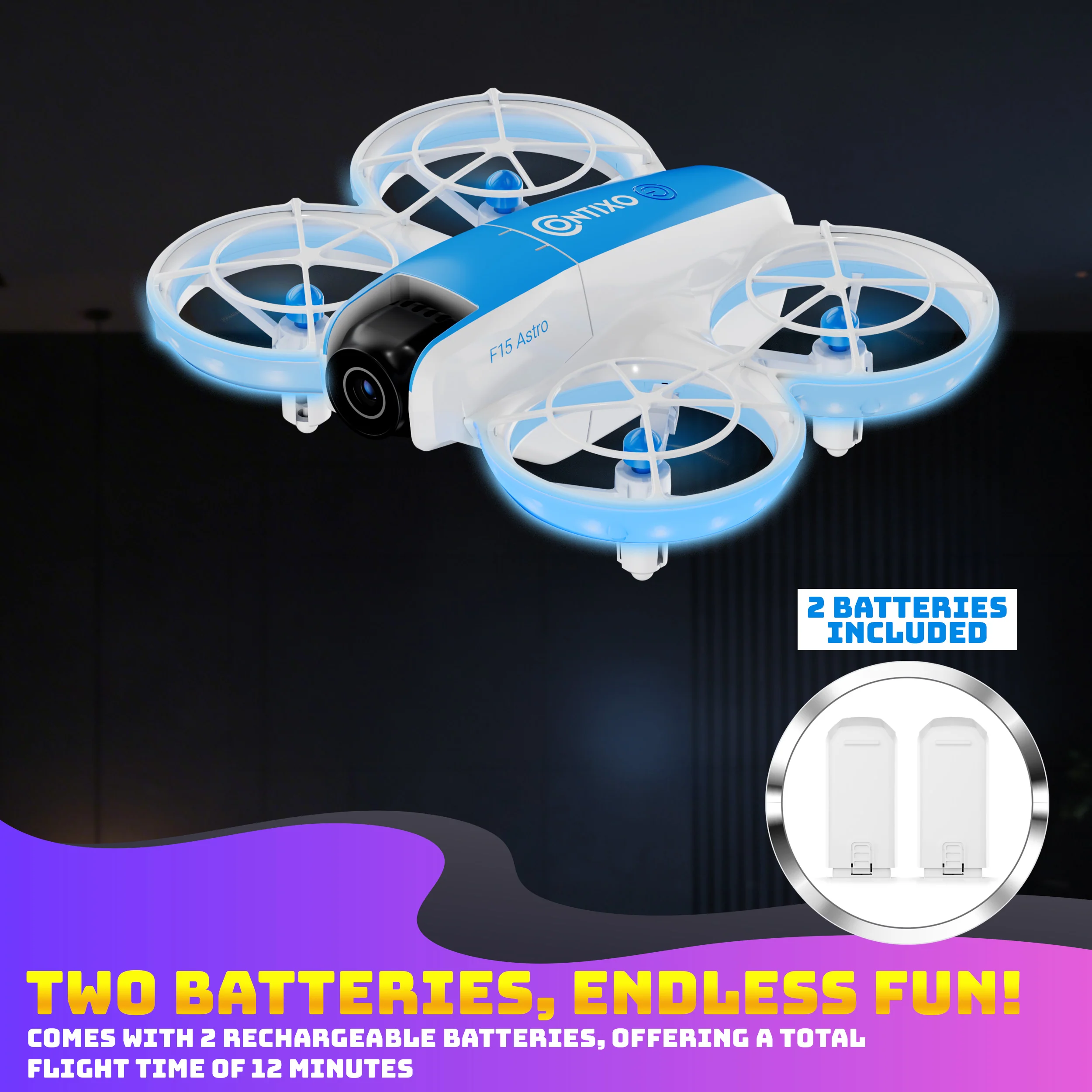 Contixo F15 Astro Mini Drone With 720P HD Camera, 2.4" Screen Remote & 2 Batteries - Image 2