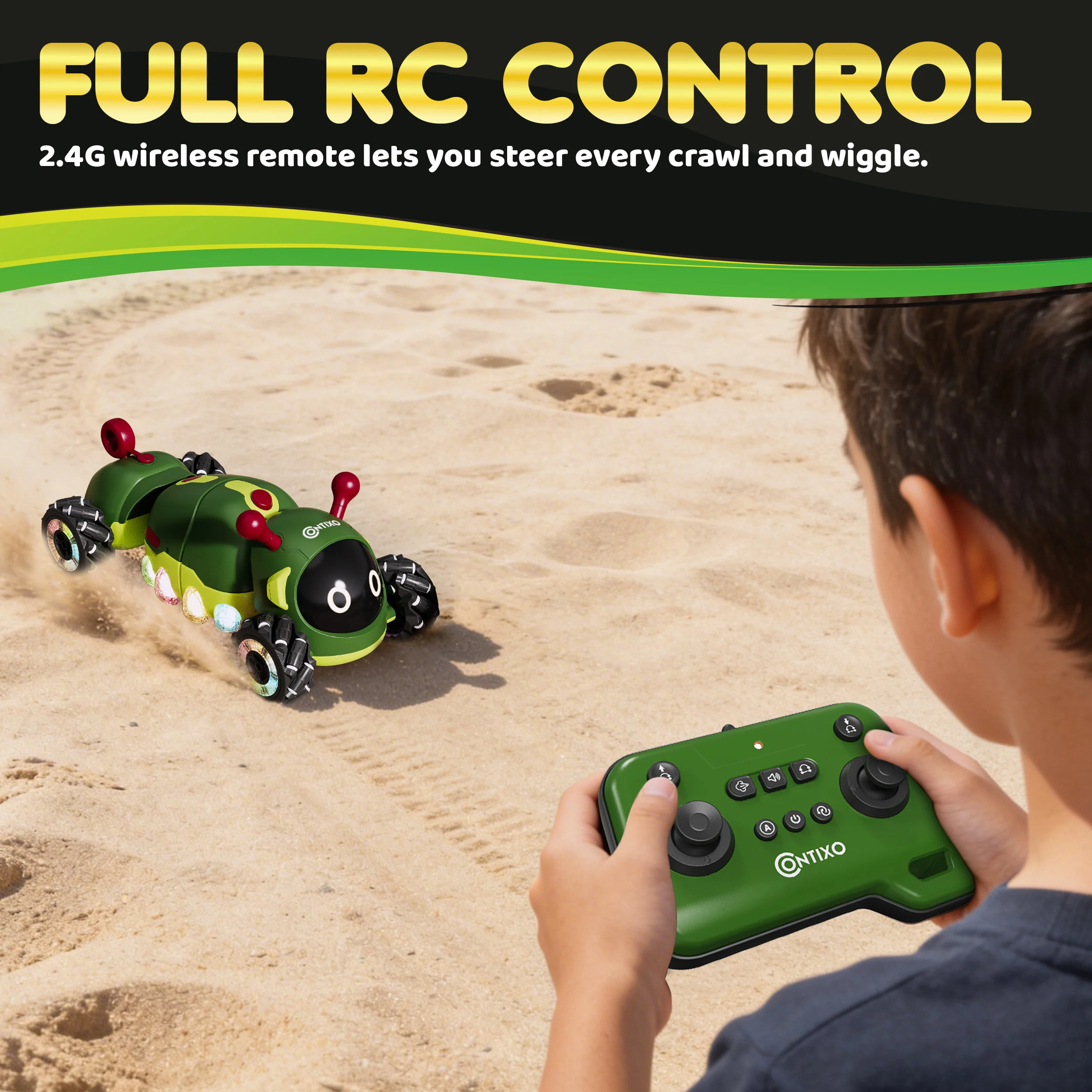 Contixo RC1 Mech Stunt RC Caterpillar Car with 2.4GHz Remote, 360° Spins, LED & Mist Spray - Image 4