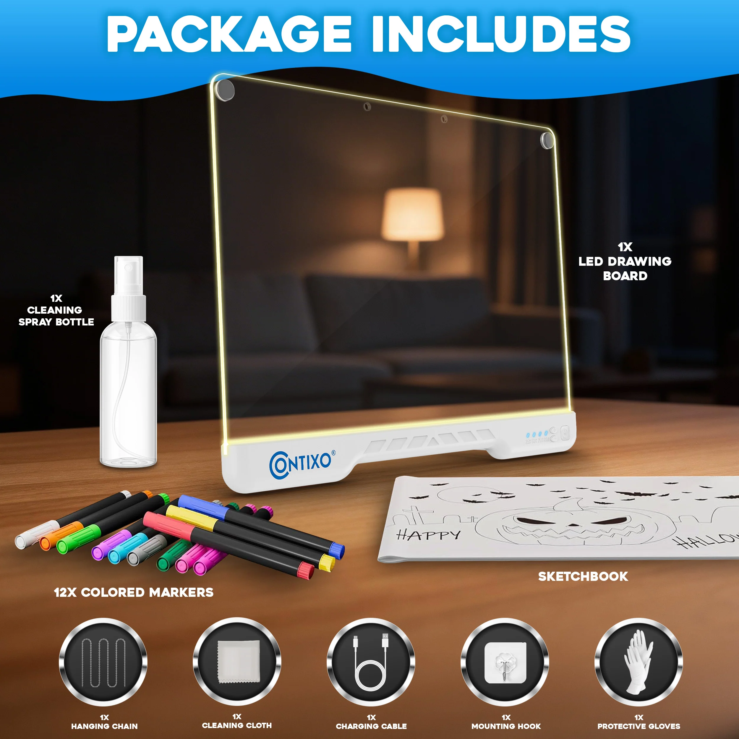 Contixo 16-Inch LED Drawing Board with 10 Light Modes and Rechargeable Stand - Image 2
