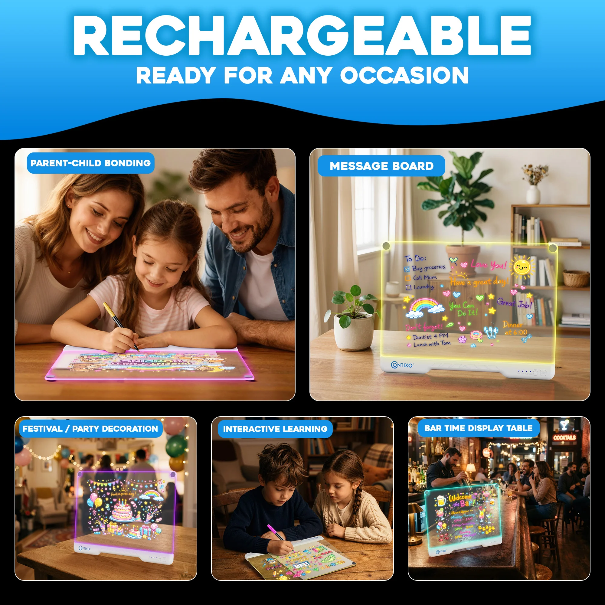 Contixo 16-Inch LED Drawing Board with 10 Light Modes and Rechargeable Stand - Image 4