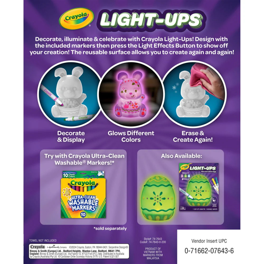 Crayola Creativity Play Light-Ups Recolorable Bunny - Includes Markers - Image 2