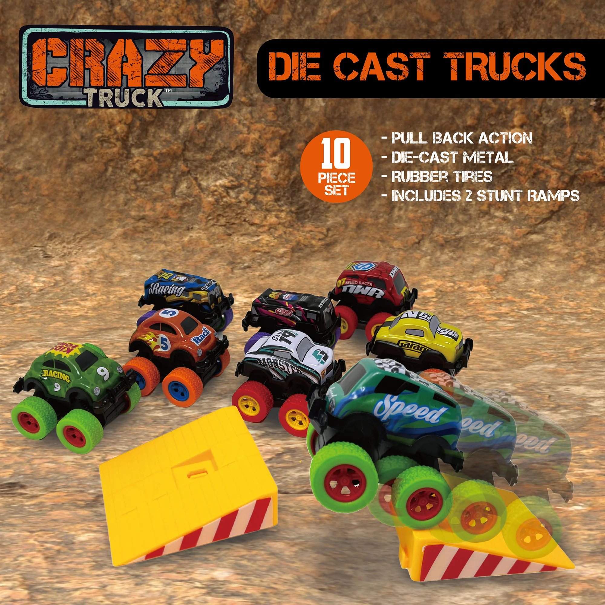 Crazy Truck Die Cast Trucks Set - 10pc Friction Cars & Stunt Ramps for Kids 3+ - Image 3