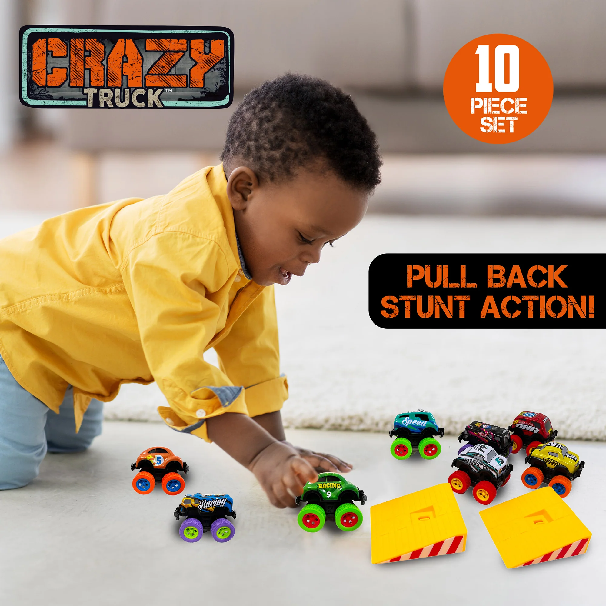 Crazy Truck Die Cast Trucks Set - 10pc Friction Cars & Stunt Ramps for Kids 3+ - Image 4